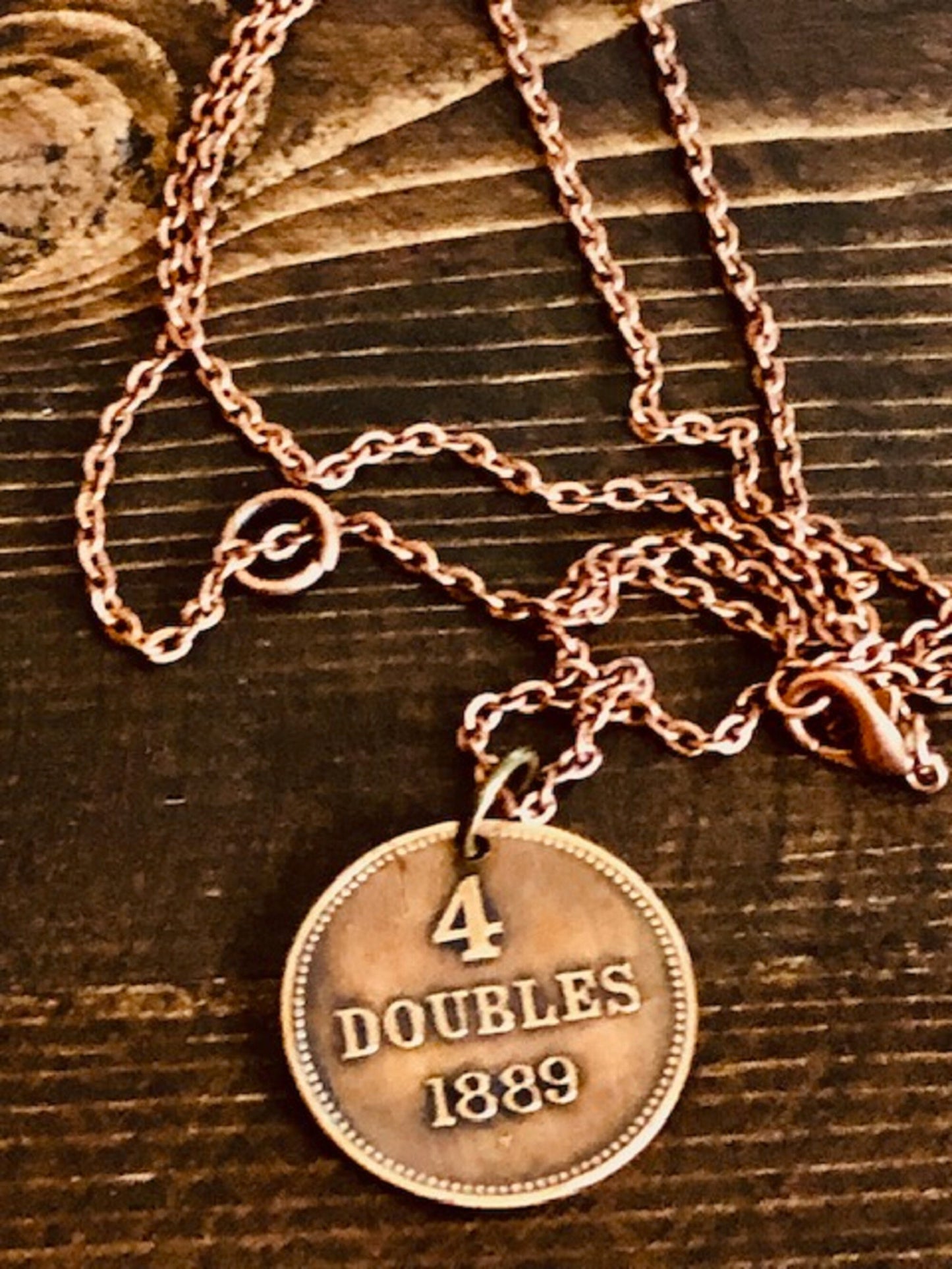 Guernesey Coin Necklace Pendant 4 Doubles Personal Old Vintage Handmade Jewelry Gift Friend Charm For Him Her World Coin Collector