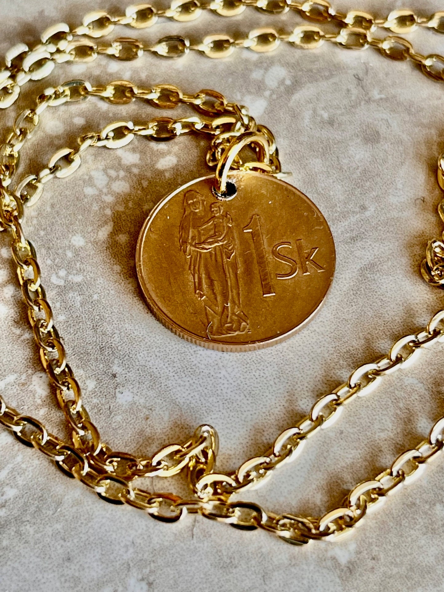 Slovakia Slovenska Republika 1 Sk, Korun Personal Necklace Old Vintage Handmade Jewelry Gift Friend Charm For Him Her World Coin Collector