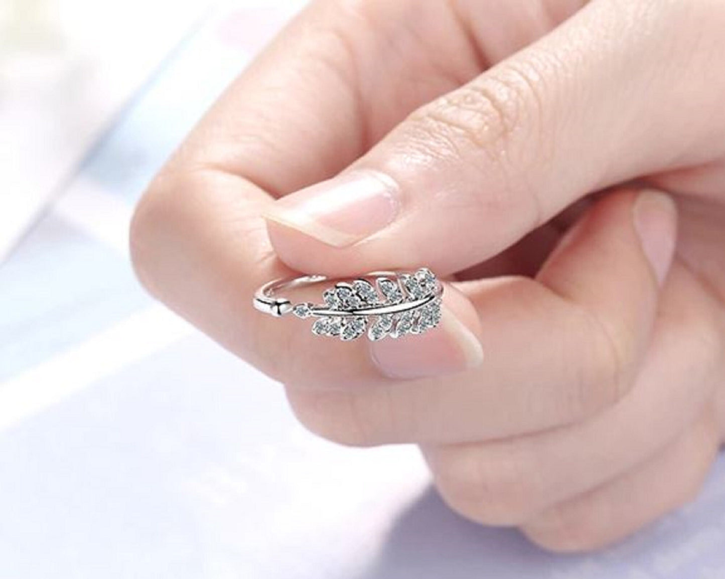 Sterling Silver Olive Branch Cubic Zirconia Ring Adjustable Rings For Women Girl Party - Friendship, Promise, Engagement, Birthday