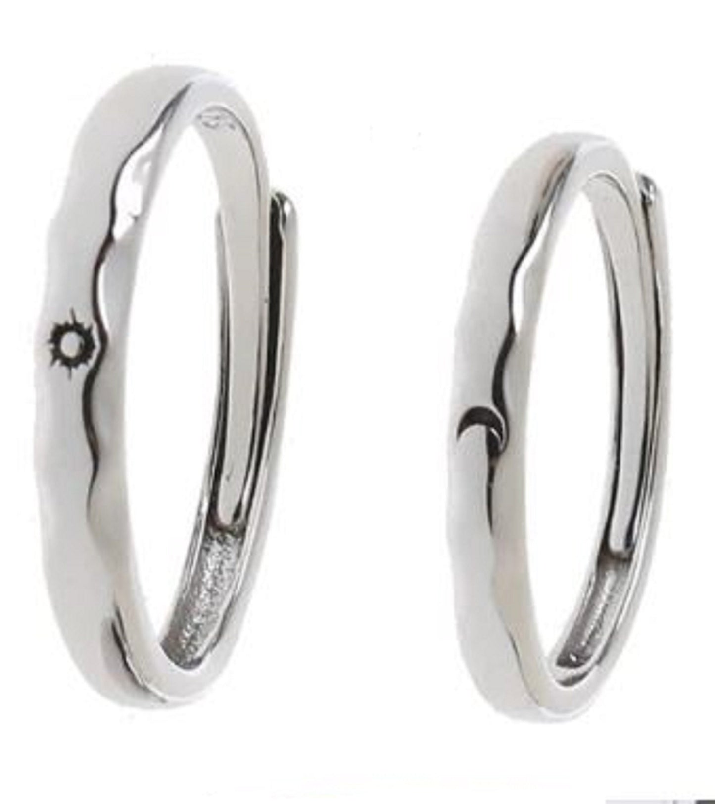Sun Moon Adjustable Ring Silver Color Couples Ring Set For Men and Women - Friendship, Promise, Engagement