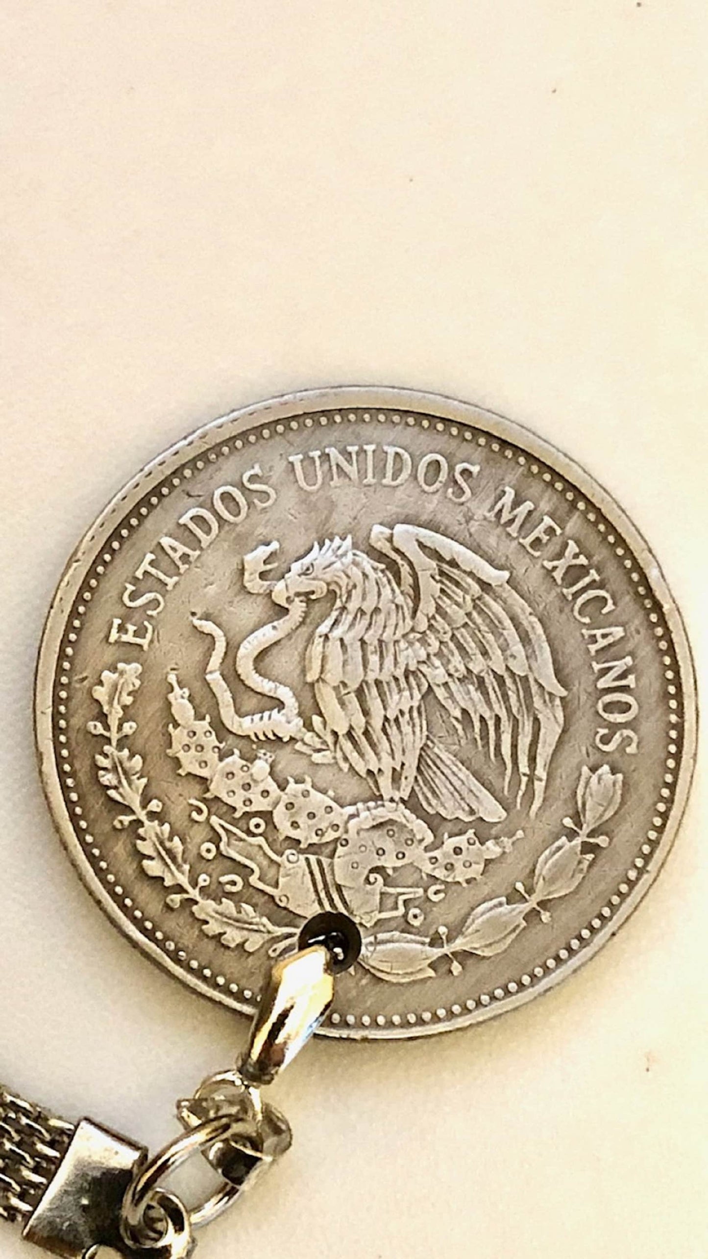 Mexico Coin Keychain Mexican 5000 Pesos Rare Find Personal Necklace Old Handmade Jewelry Gift Friend Charm For Him Her World Coin Collector