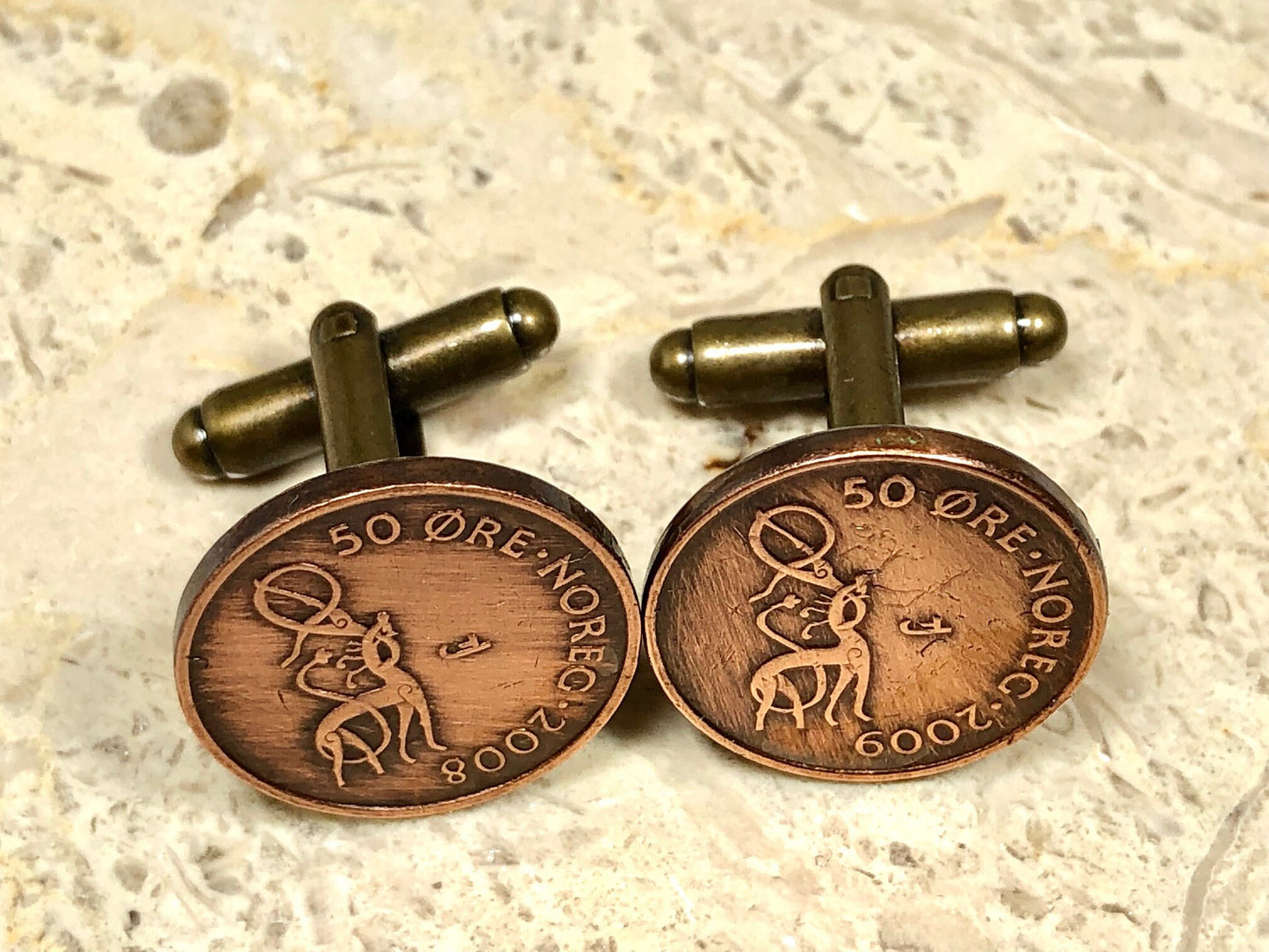 Norway Coin Cuff Links Norwegian 50 Ore Custom Made Vintage and Rare coins - Cufflinks Coin Enthusiast - Suit and Tie Accessory
