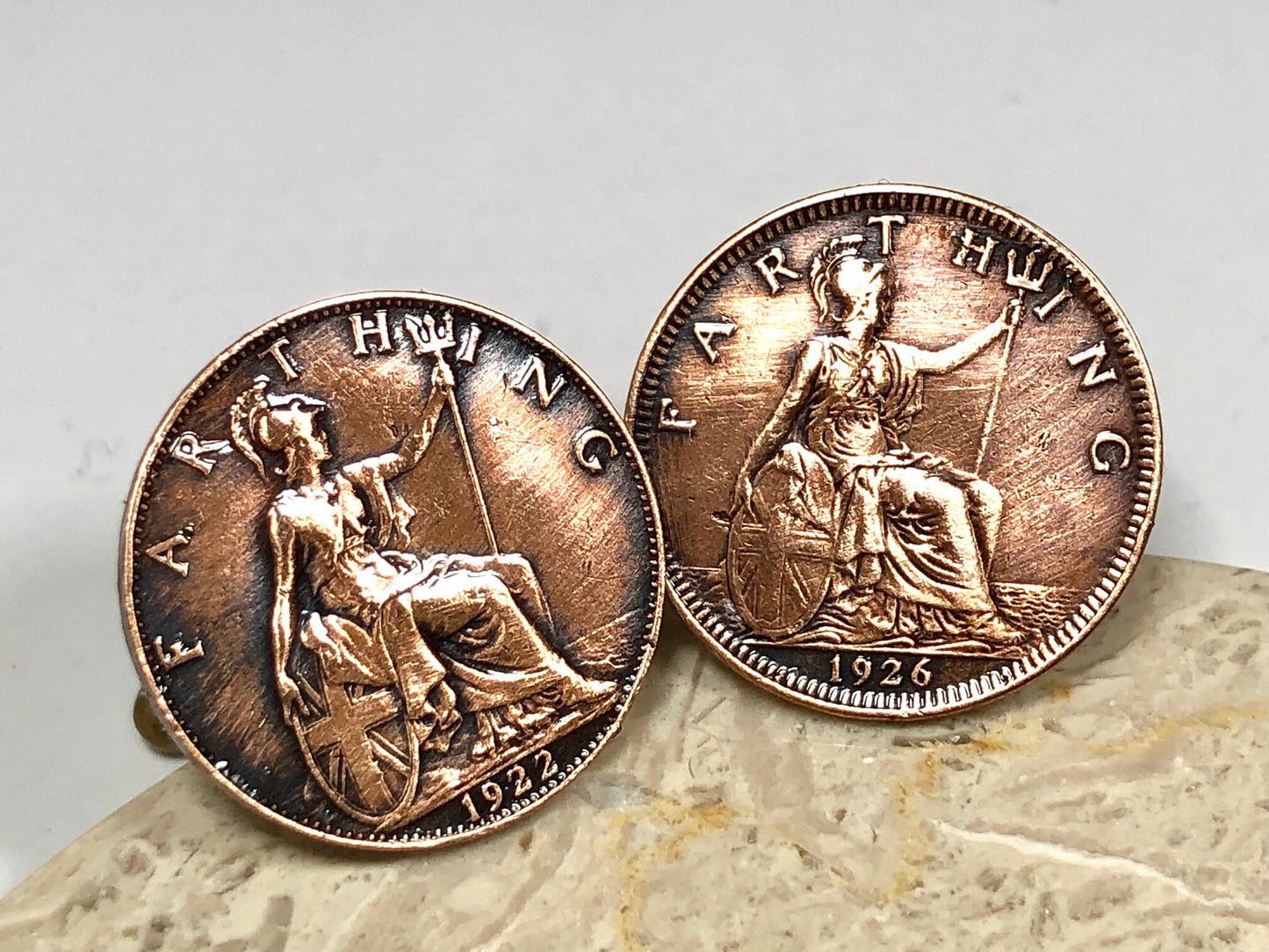 England Coin Cuff Links Farthing United Kingdom England UK Custom Made Vintage and Rare coins - Cufflinks Coin Enthusiast -