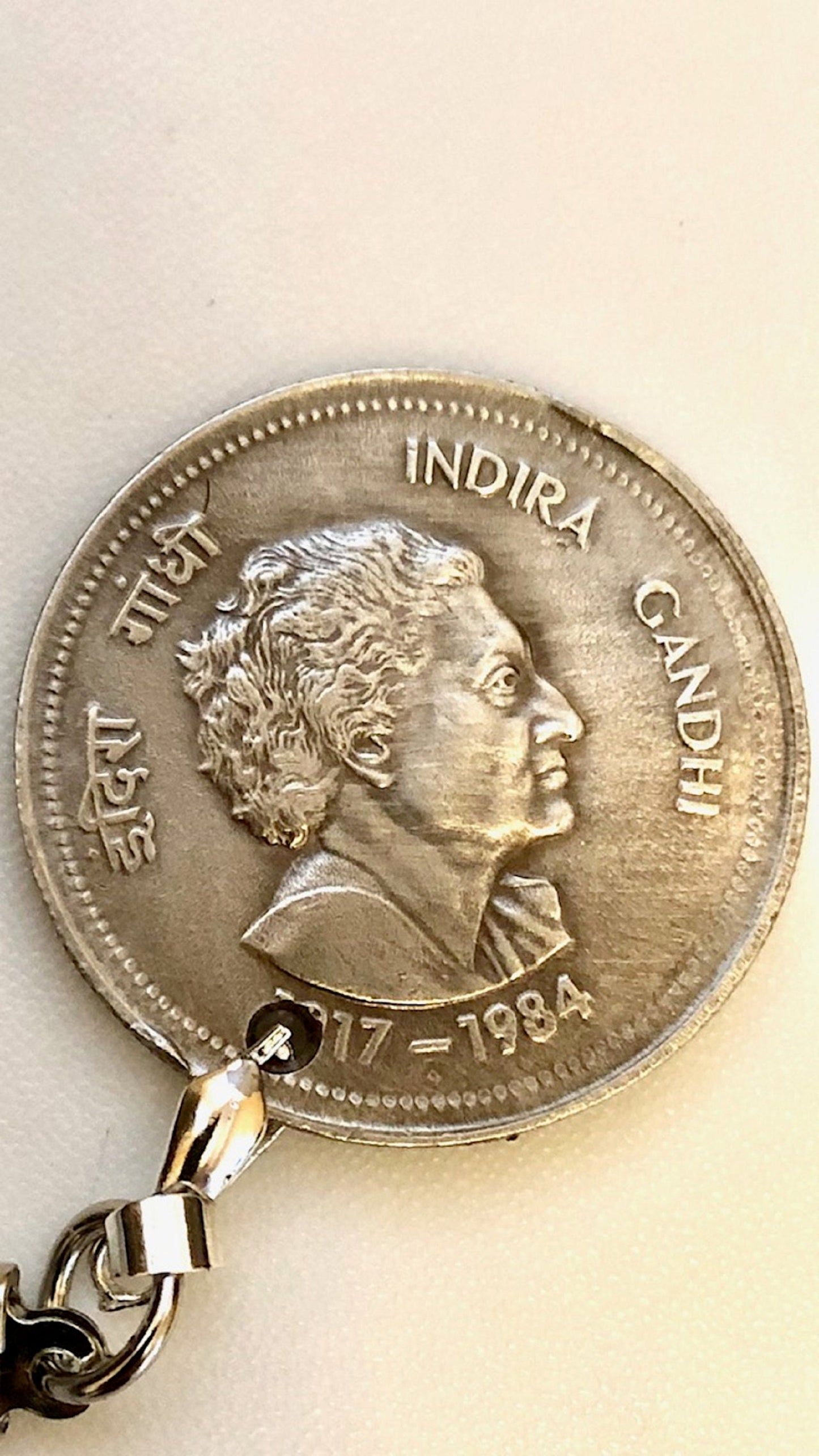 India Coin Keychain Indian 5 Rupees Rare Find Vintage Antique Finished By Hand Personal & Limited Supply -
