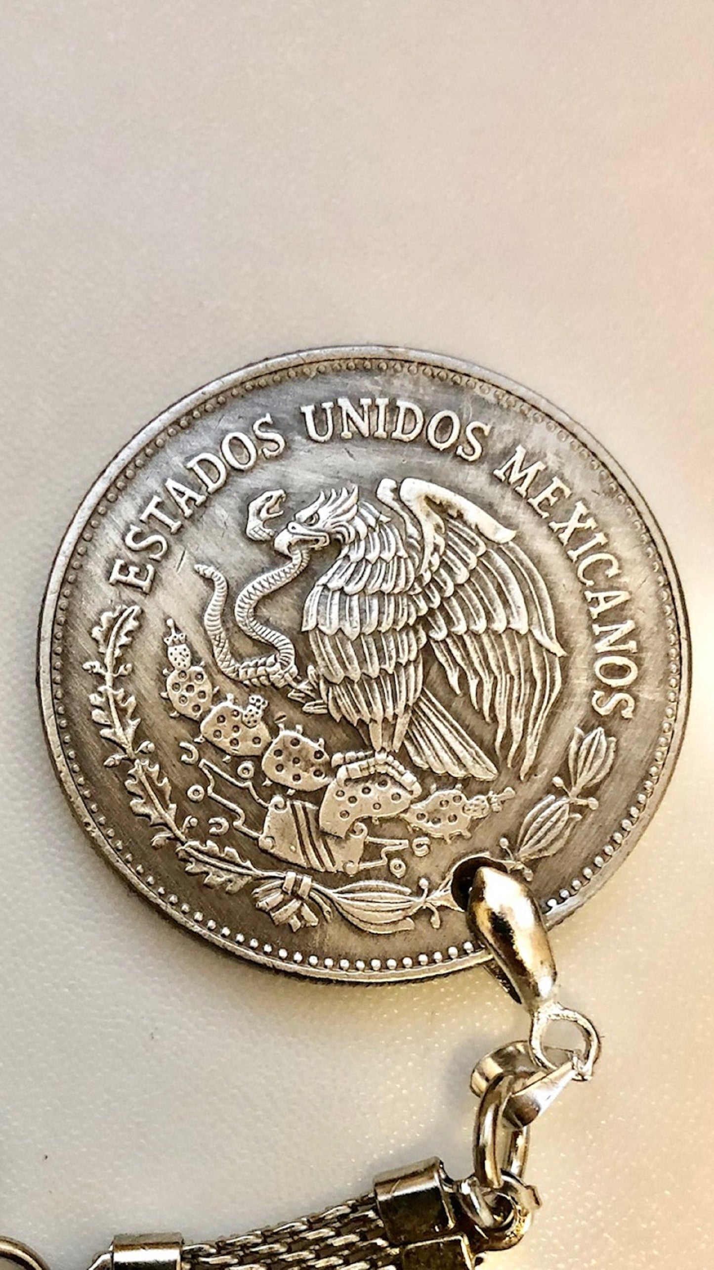 Mexico Coin Keychain Mexican 50 Pesos Personal Necklace Old Vintage Handmade Jewelry Gift Friend Charm For Him Her World Coin Collector