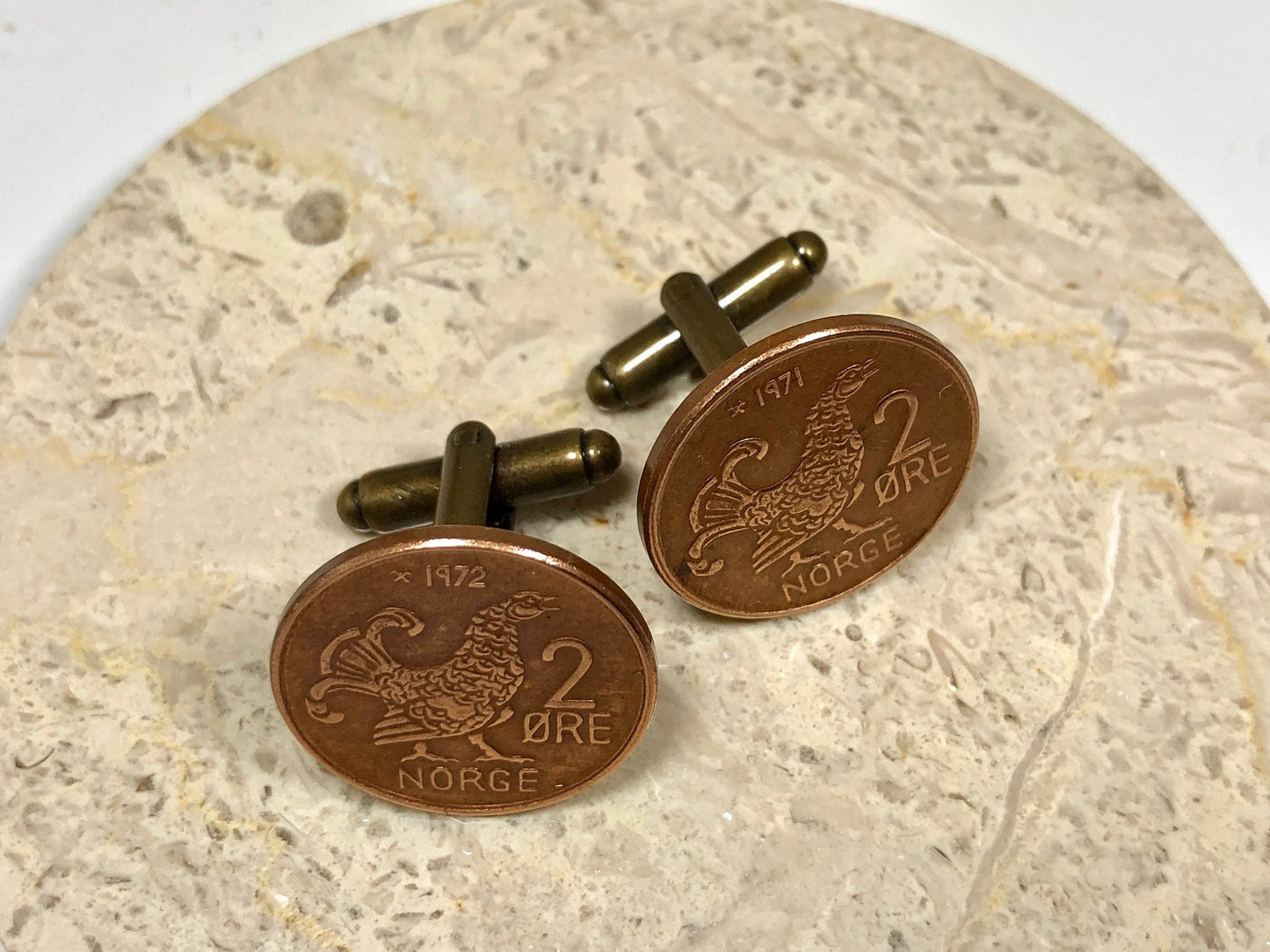 Norway Coin Cuff Links Norwegian 2 Ore Custom Made Vintage and Rare coins - Cufflinks Coin Enthusiast - Suit and Tie Accessory