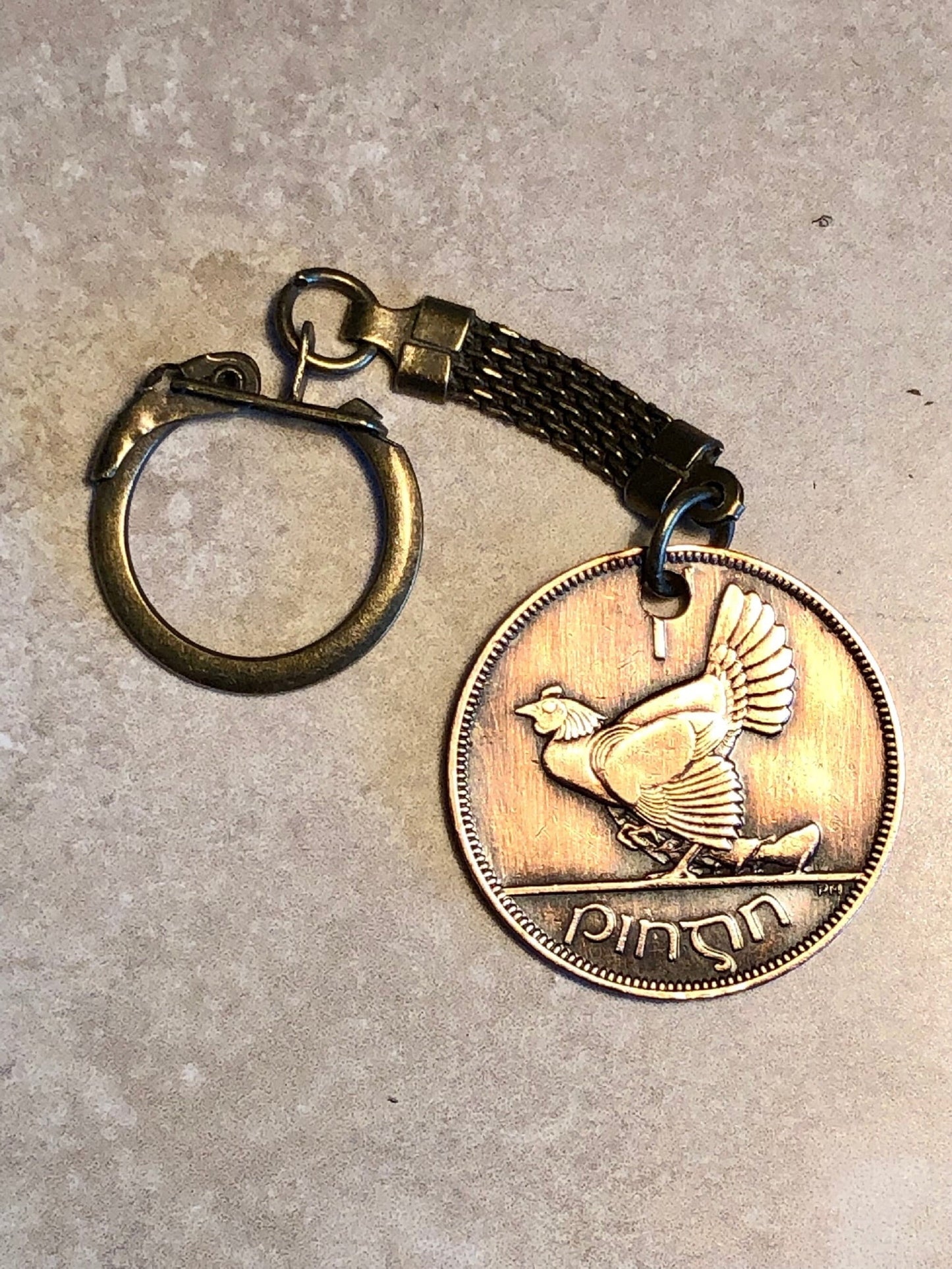 Ireland Coin Keychain Irish Lucky Chicken Rare Find Vintage Antique Finished By Hand Personal & Limited Supply - Choose your Year
