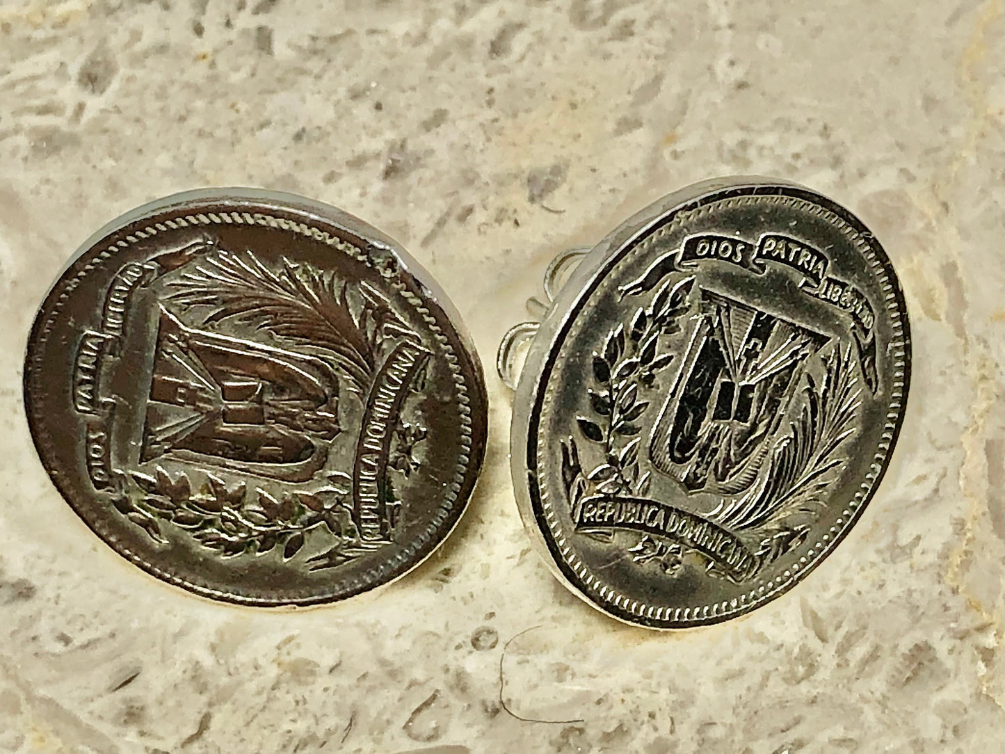 Dominican Republic Coin Stud Earrings Set Dominica Personal Old Vintage Handmade Jewelry Gift Friend Charm For Him Her World Coin Collector