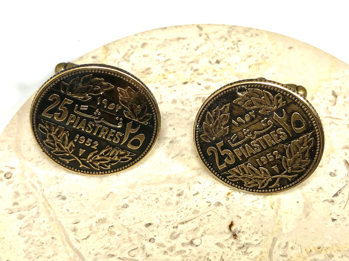 Lebannon Coin Cuff Links France 25 Piastres 1952 Custom Made Vintage and Rare coins - Cufflinks Coin Enthusiast - Fashion Accessory