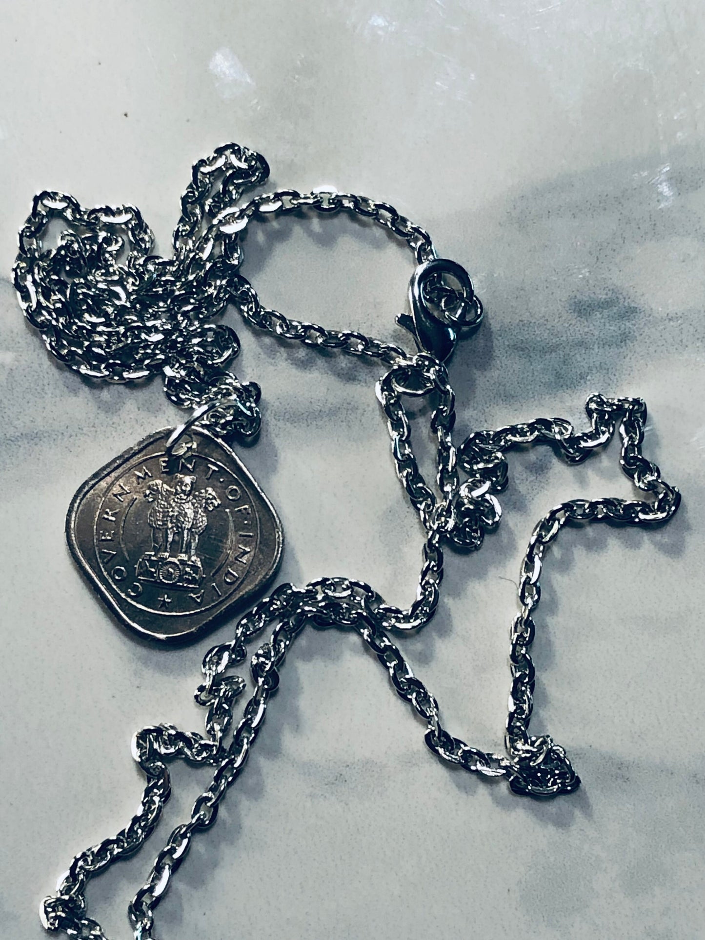 India Coin Pendant Indian East India Half Anna Square Necklace Custom Charm Gift Friend Coin Charm Gift For Him, Coin Collector, World Coins