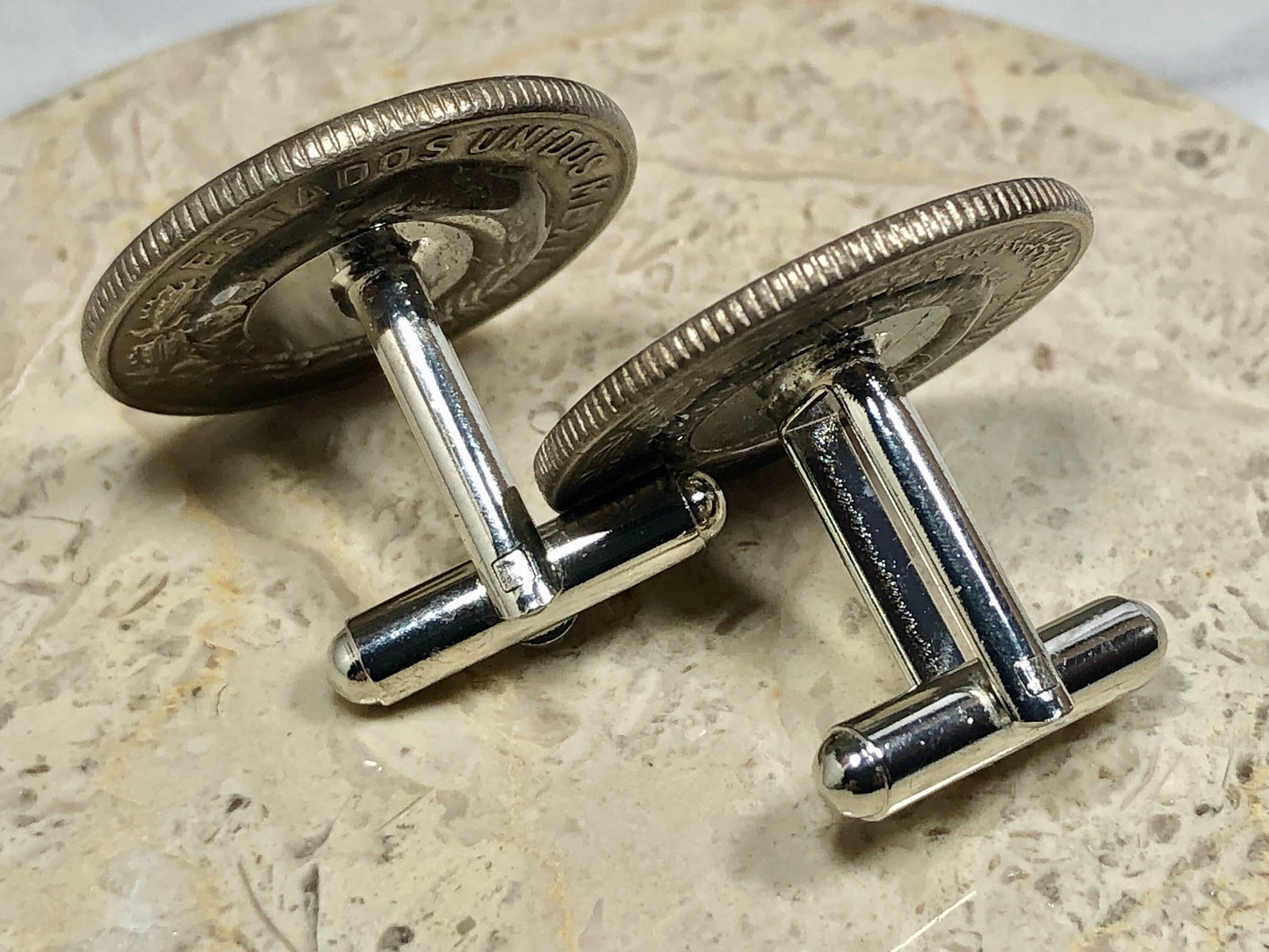 Mexico Coin Cuff Links Mexican 50 Centavos Custom Personal Cufflinks Old Handmade Jewelry Gift Friend Charm For Him Her World Coin Collector