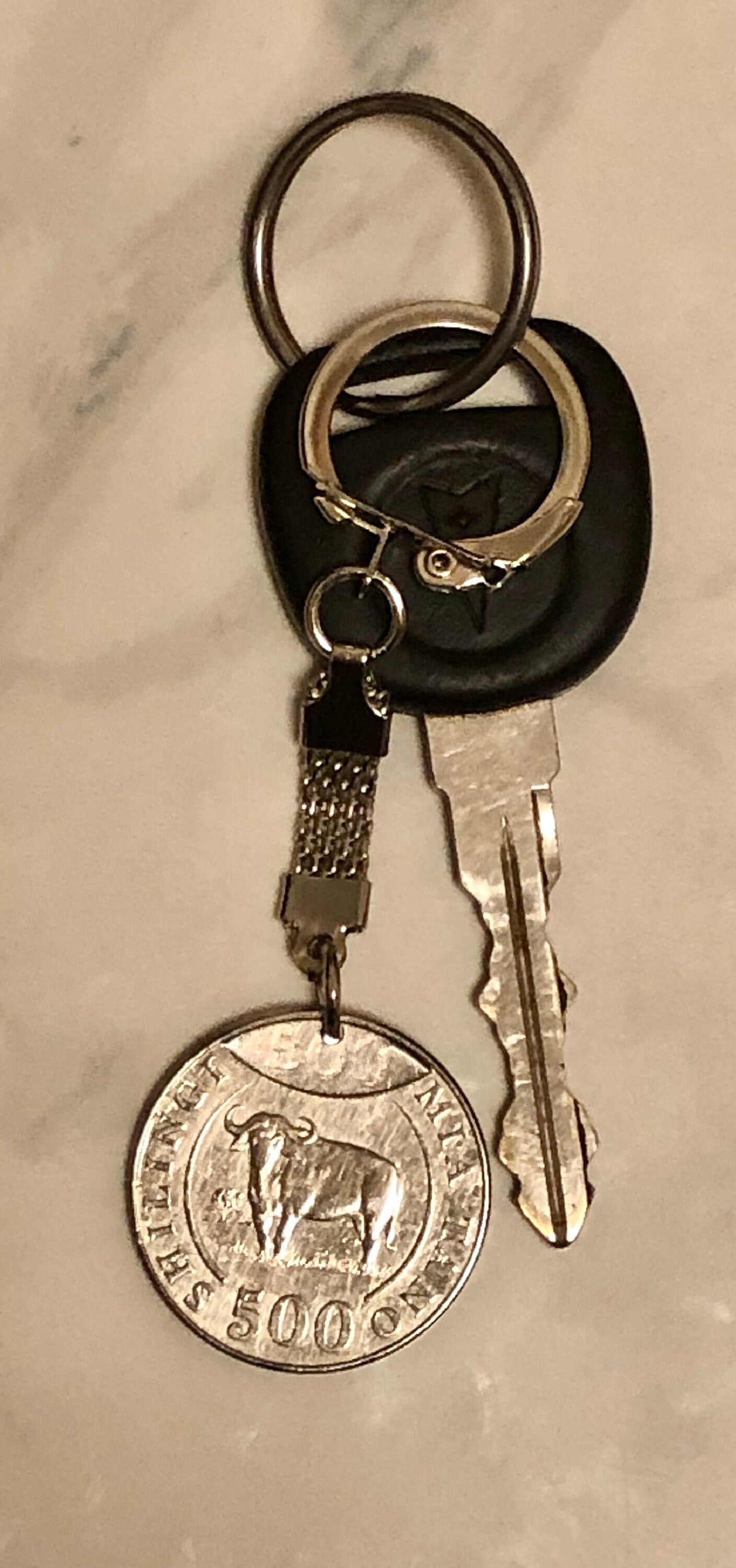 Zanzibar Coin Keychain 500 Shilling Rare Find Vintage Finished By Hand Personal Good Conversation Starter Handmade