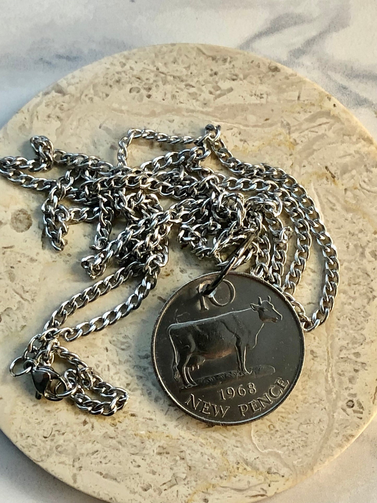 Guernsey Coin Pendant 10 Pence Necklace Handmade Custom Made Charm Gift For Friend Coin Charm Gift For Him Her, Coin Collector, World Coins