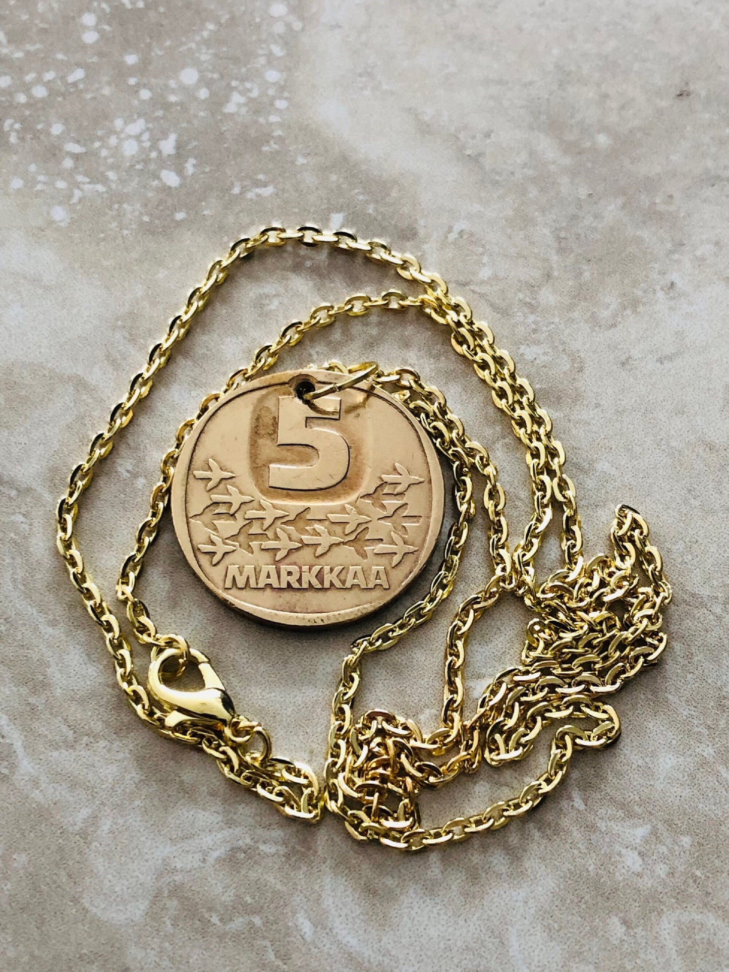 Finland Coin Necklace 5 Finnish Markkaa Suomi Pendant Vintage Rare Coins Coin Enthusiast Fashion Accessory Handmade
