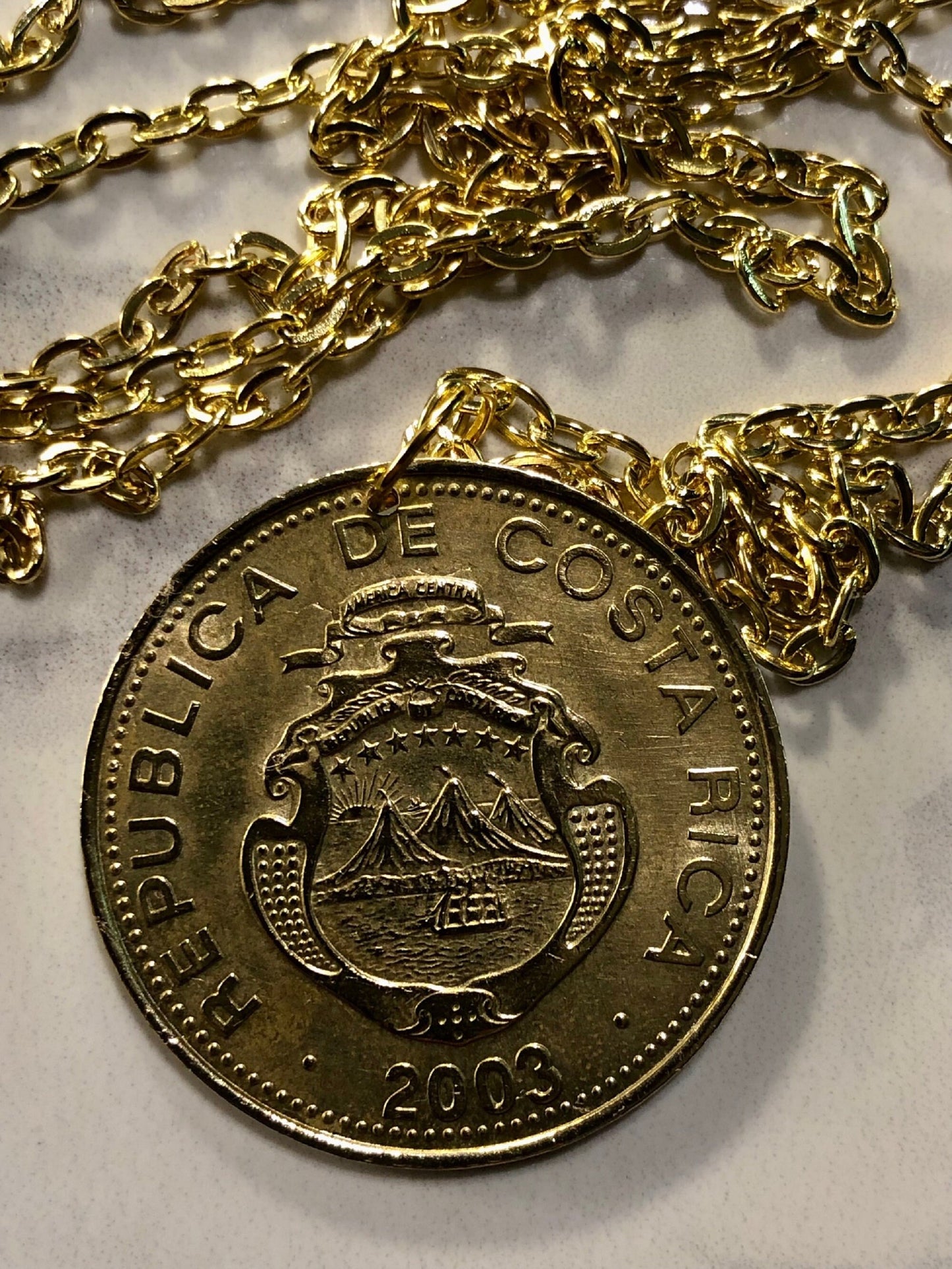 Costa Rica 500 Colones Coin Pendant B.C.C.R. Personal Necklace Vintage Handmade Jewelry Gift Friend Charm For Him Her World Coin Collector