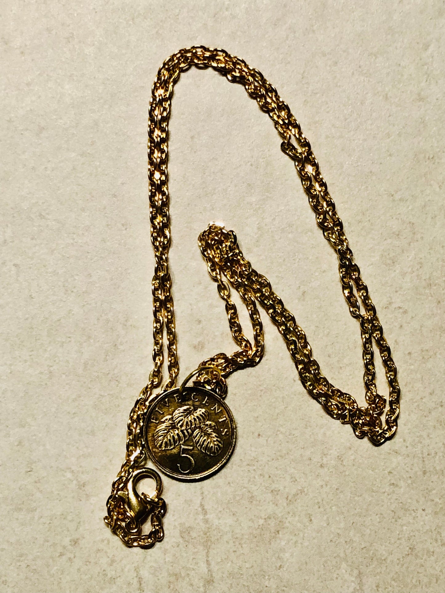 Singapore Hong Kong Necklace 5 Cent Coin Pendant Personal Old Vintage Handmade Jewelry Gift Friend Charm For Him Her World Coin Collector