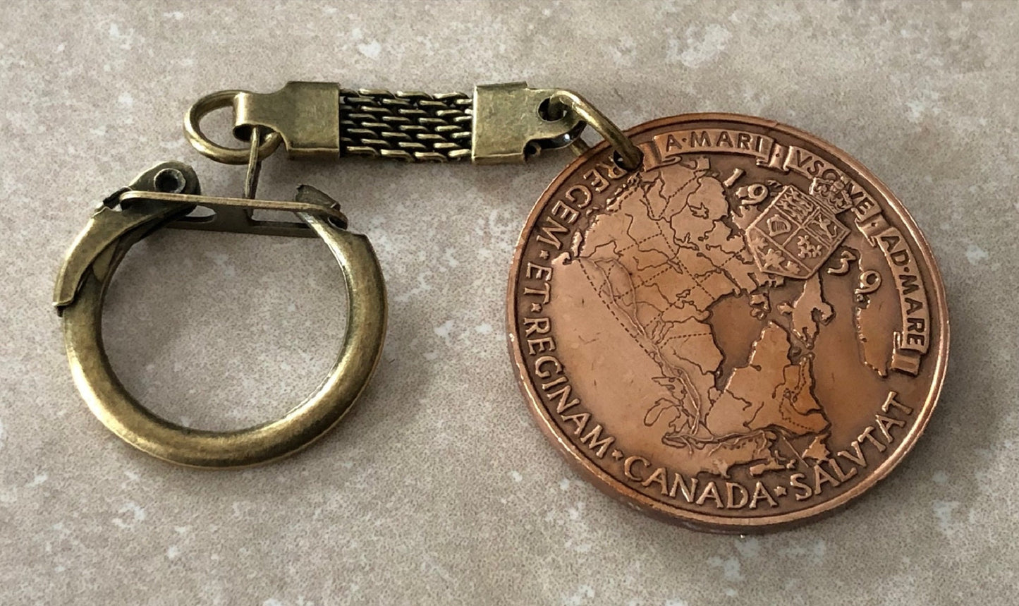 Coin 1939 Canada Keychain For Him Her Gift Medal Bronze Coin Rare Find Vintage Personal Handmade Gift Canadian
