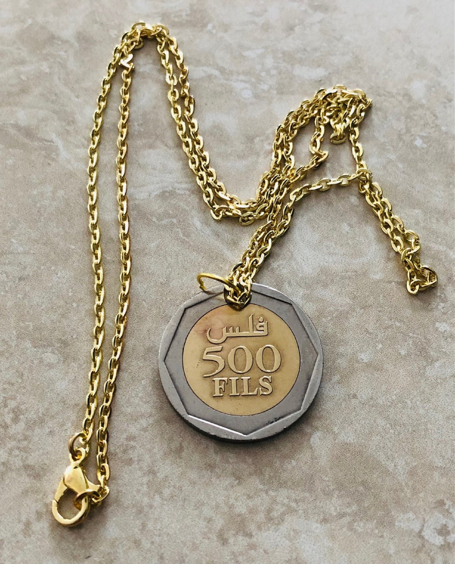 Bahrain Coin Necklace 500 Fils Coin Pendant Personal Old Vintage Handmade Jewelry Gift Friend Charm For Him Her World Coin Collector
