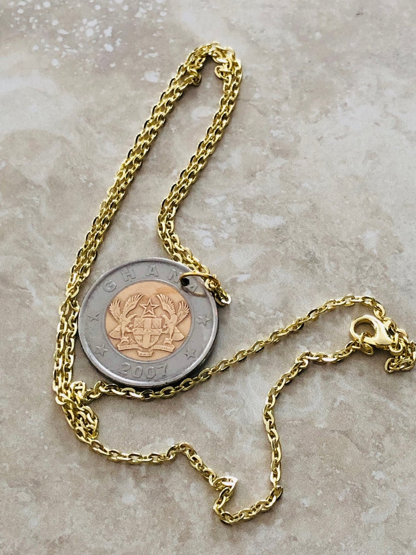Ghana Coin Necklace Ghanaian 1 Cedi Bi-Metallic Pendant Vintage Custom Made Rare Coins Coin Enthusiast Fashion Accessory Handmade