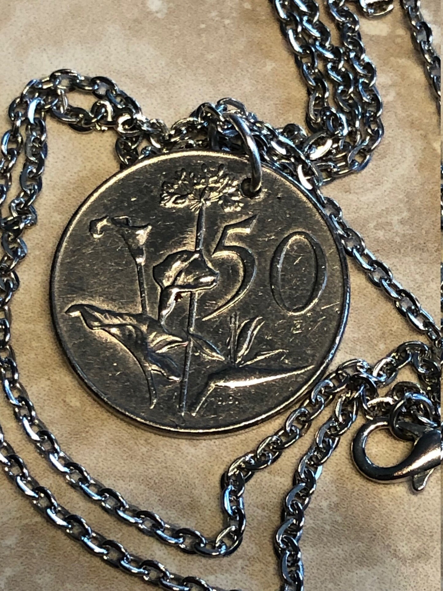 South Africa Coin Necklace 50 Cents African Pendant Personal Old Vintage Handmade Jewelry Gift Friend Charm For Him Her World Coin Collector