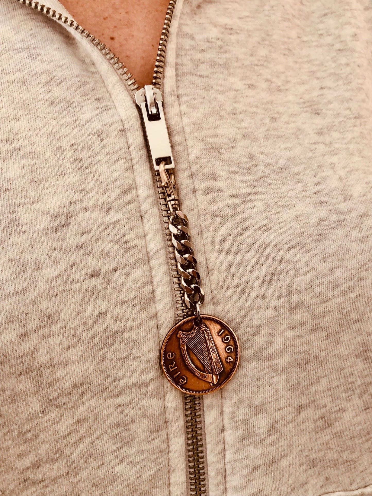 Ireland Coin Zipper Pull Irish Pence, Gaelic Harp, Celtic, Coin Enthusiast, Jacket, Back Pack, Luggage, Tent, Sleeping Bag, Purse, Clutch