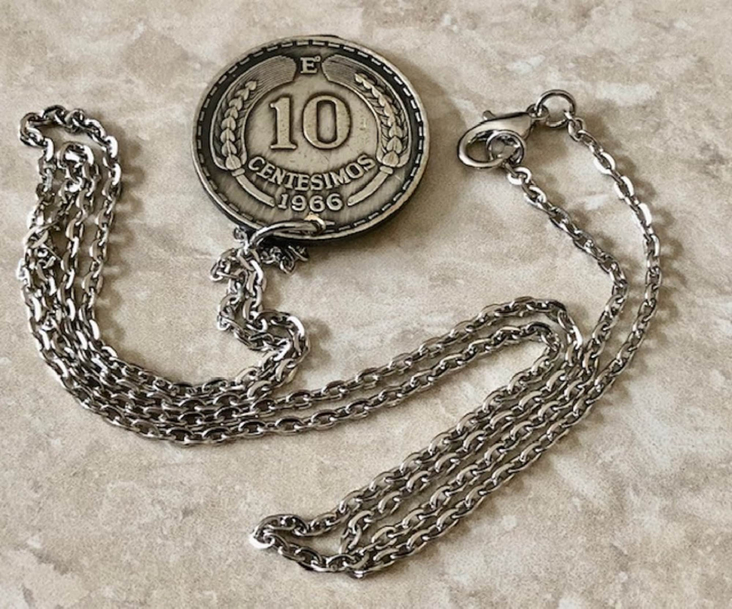 Chile Coin Pendant Chillan 10 Centesimos Personal Necklace Old Vintage Handmade Jewelry Gift Friend Charm For Him Her World Coin Collector