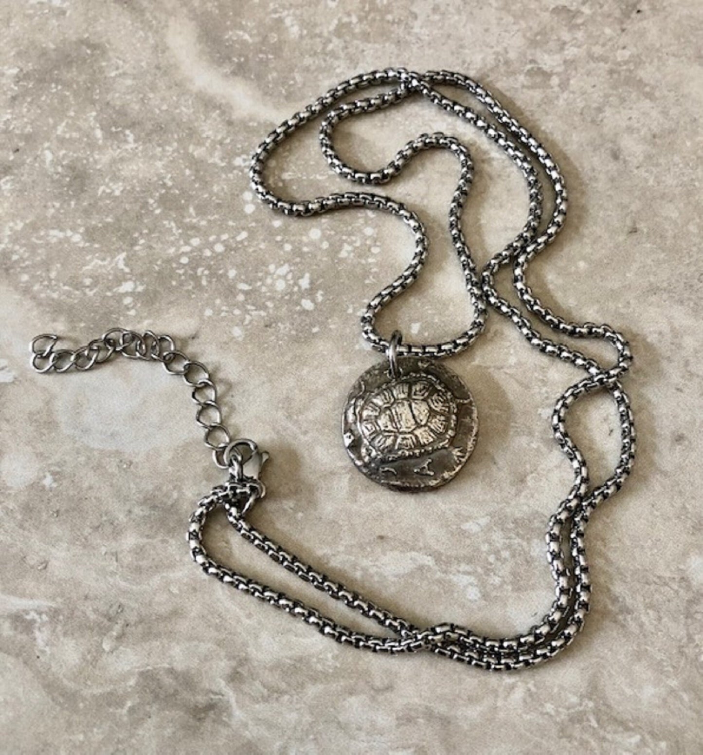 Turtle Tortoise Ancient Greek Necklace Patience, Practicality, Strength, Coin Pendant, Antique Wax Seal Jewelry, Charm From Made with Coins