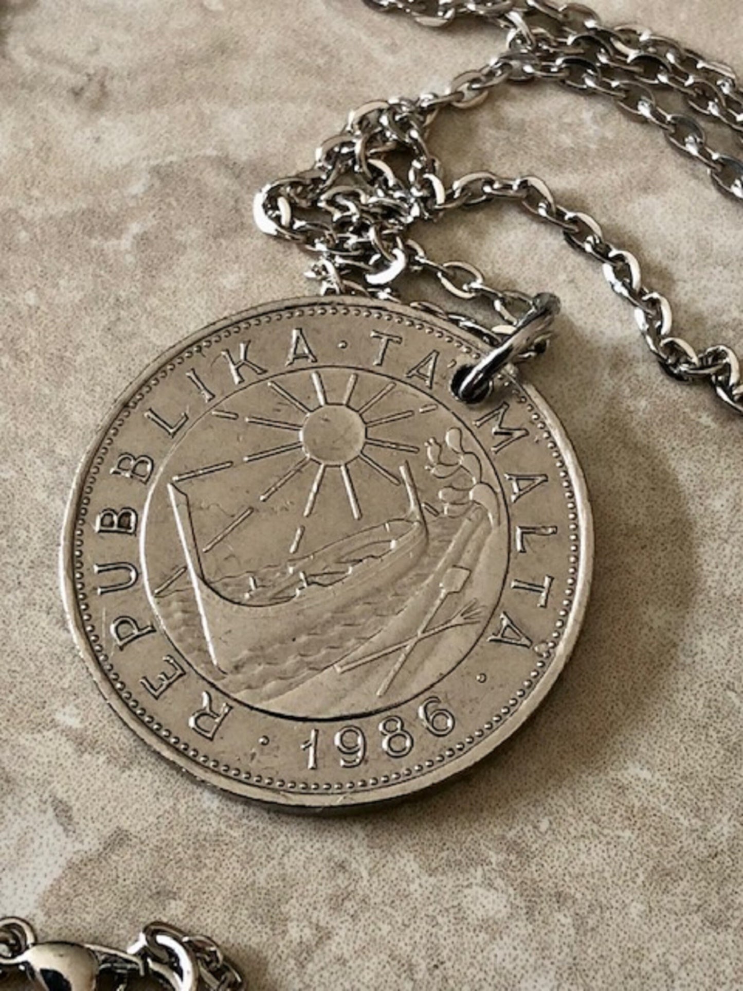 Malta Coin Necklace Maltese Lm1 1 Lira Boat and Sun Pendant Vintage Rare Coins Coin Enthusiast Fashion Accessory Handmade