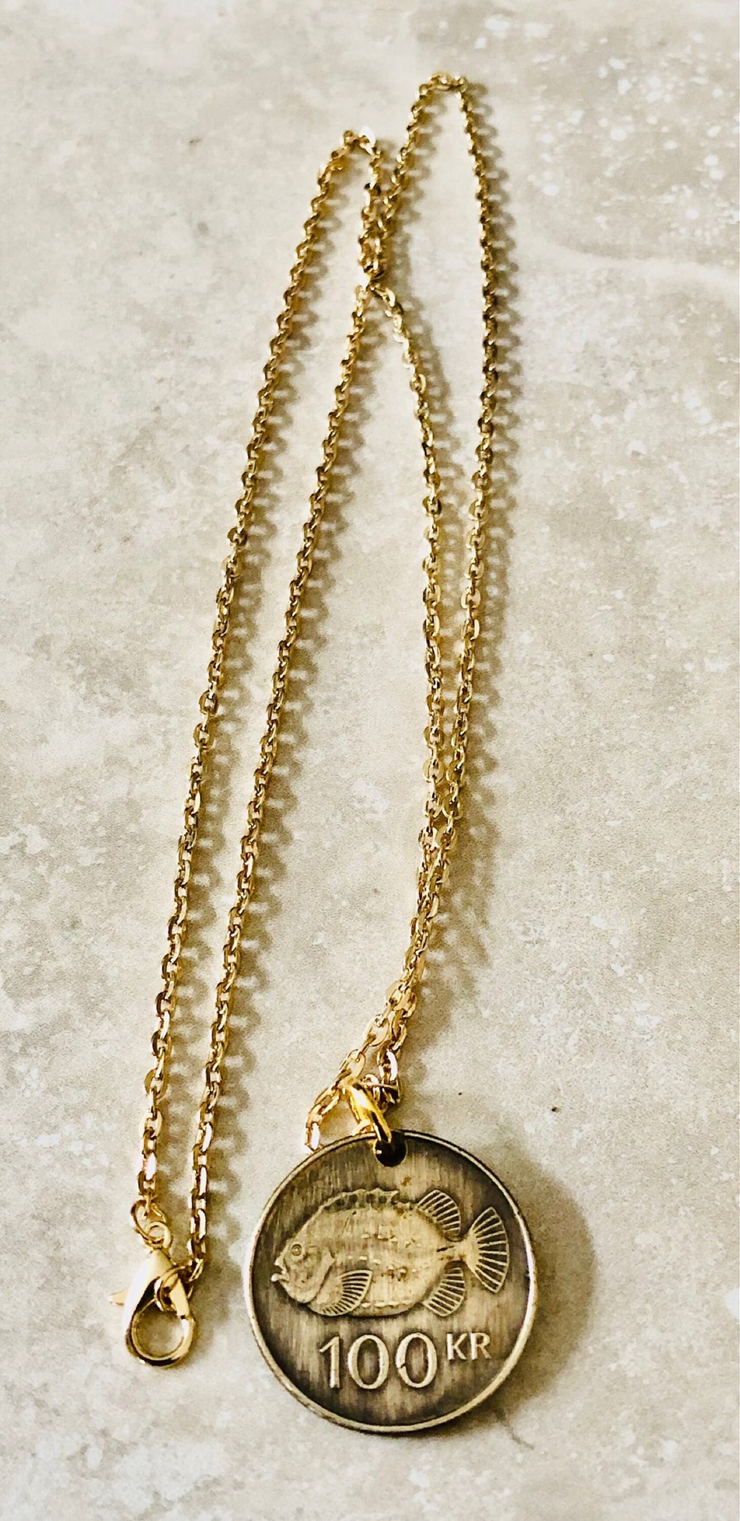 Iceland Coin Necklace 100 Kronur Icelandic Pendant Personal Old Vintage Handmade Jewelry Gift Friend Charm For Him Her World Coin Collector