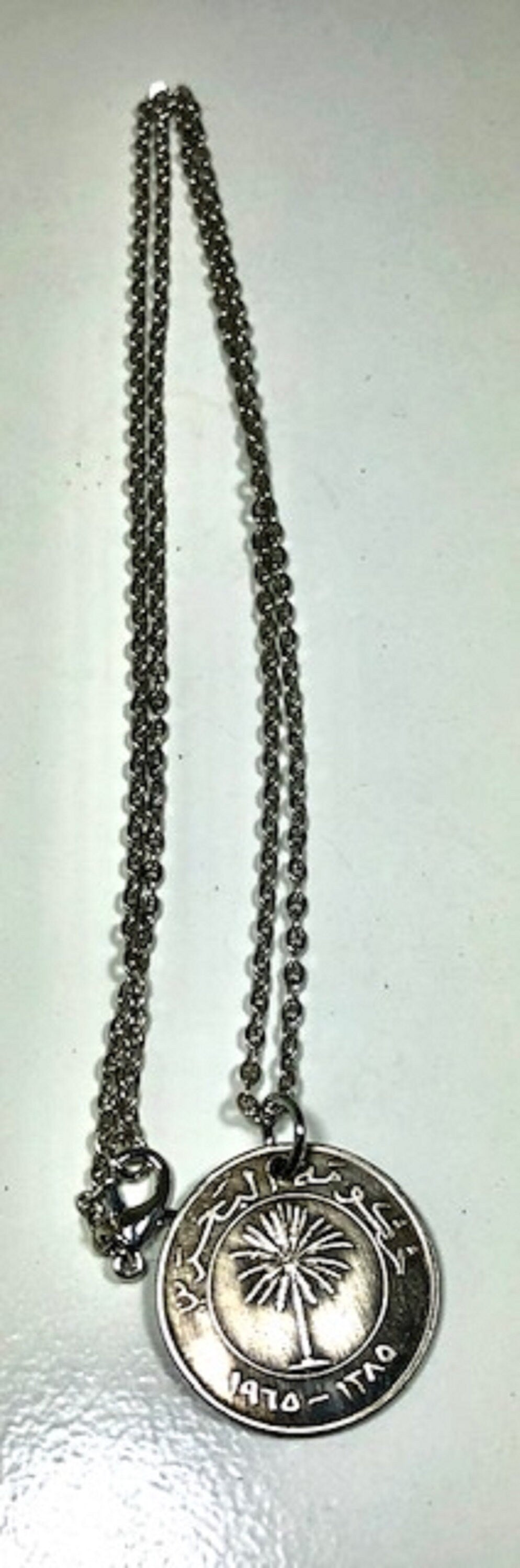 Bahrain Coin Necklace Coin Pendant Personal Necklace Old Vintage Handmade Jewelry Gift Friend Charm For Him Her World Coin Collector