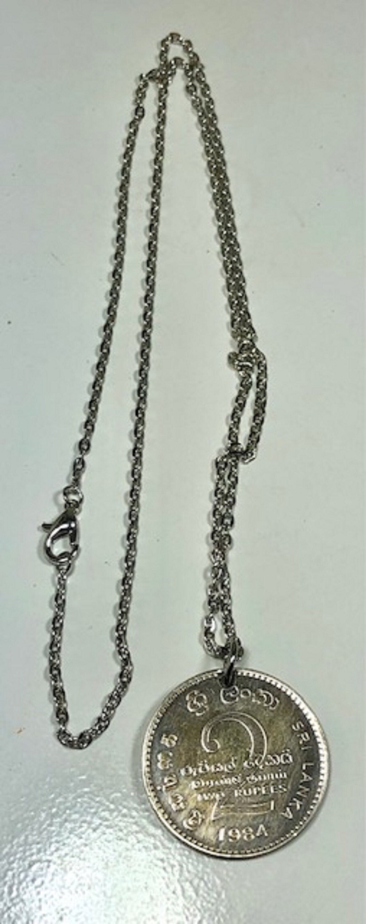 Sri Lanka Coin Necklace 2 Rupee Coin Pendant Handmade Custom Made Charm Gift For Friend Coin Charm Gift For Him, Coin Collector World Coins