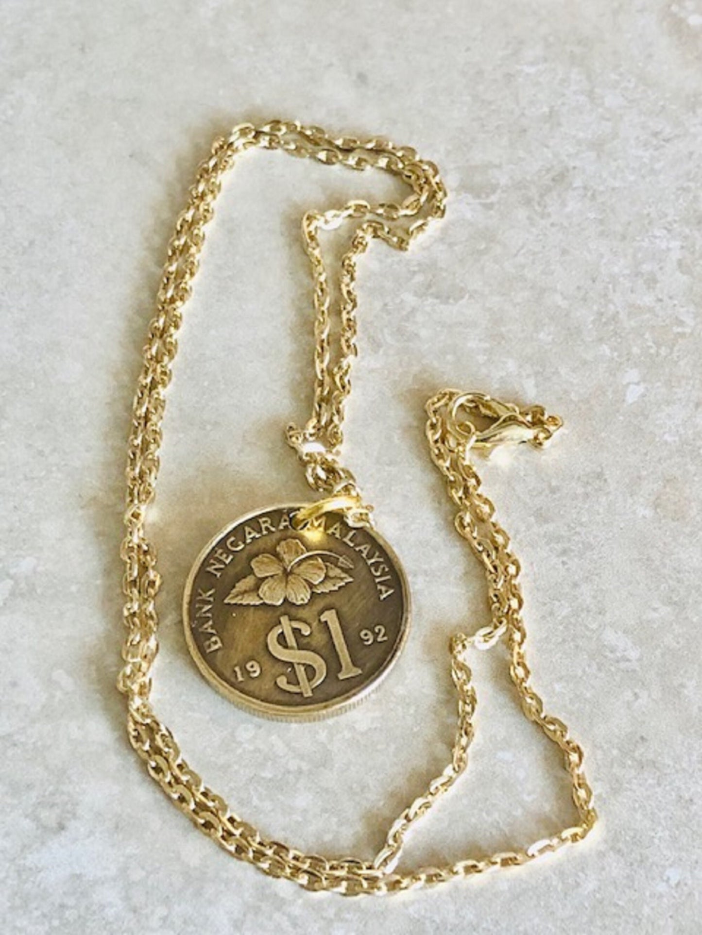 Malaysia Coin Dollar Pendant Necklace Malaysian Personal Old Vintage Handmade Jewelry Gift Friend Charm For Him Her World Coin Collector