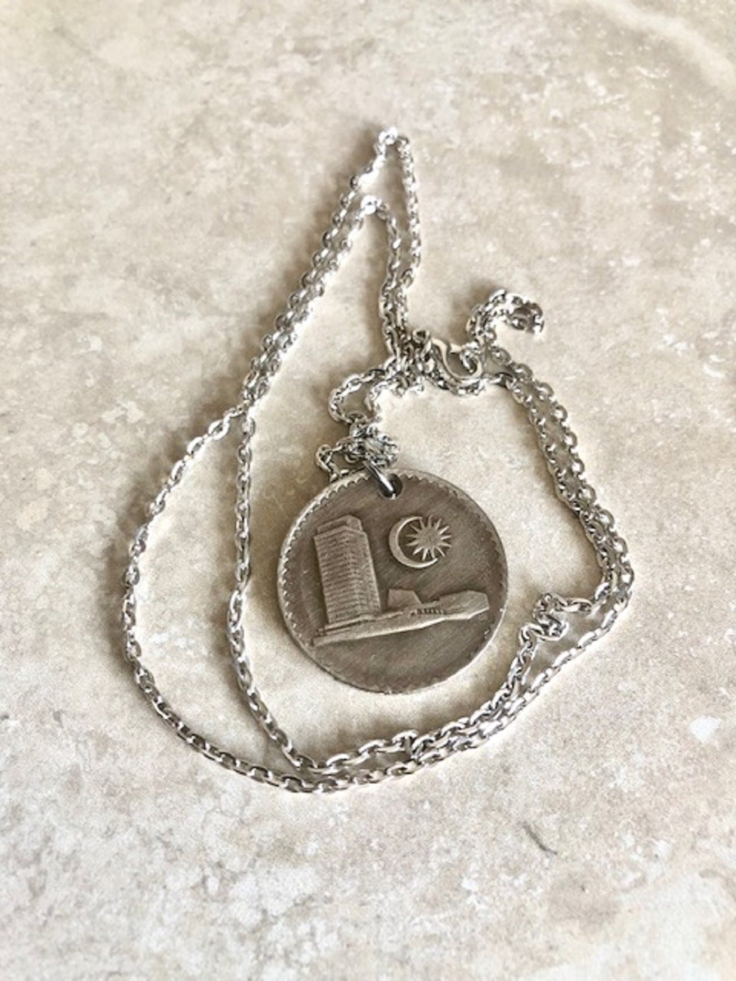 Malaysia Coin Fifty Sen Pendant Necklace Personal Necklace Old Vintage Handmade Jewelry Gift Friend Charm For Him Her World Coin Collector