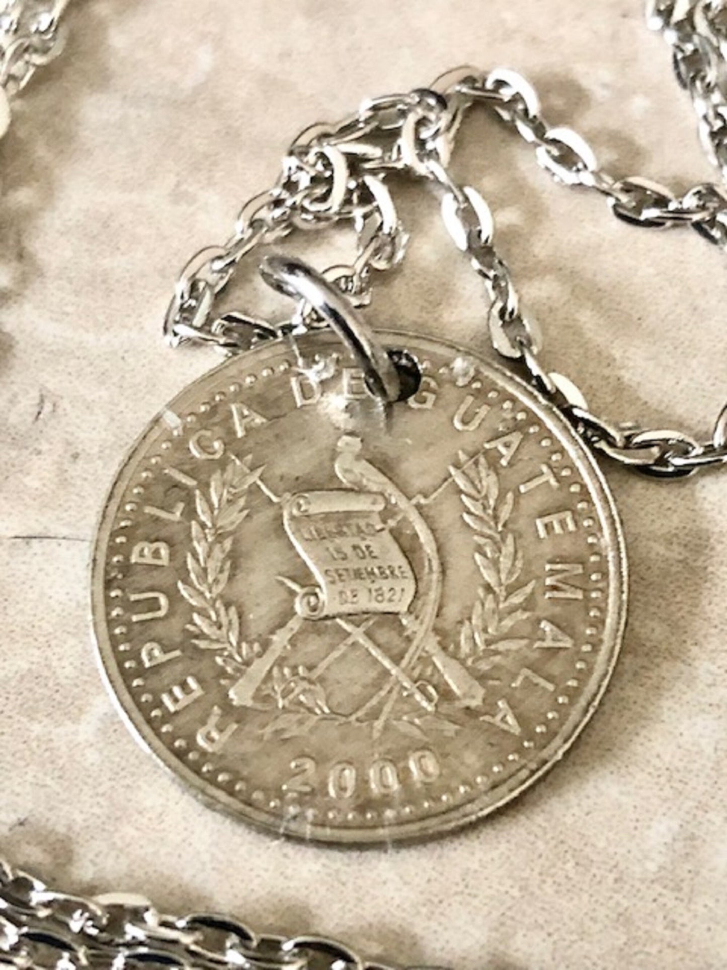 Guatemala Coin Necklace 10 Centavo Coin Pendant Jewelry Custom Made Vintage and Rare coins - Coin Enthusiast Fashion Accessory Handmade