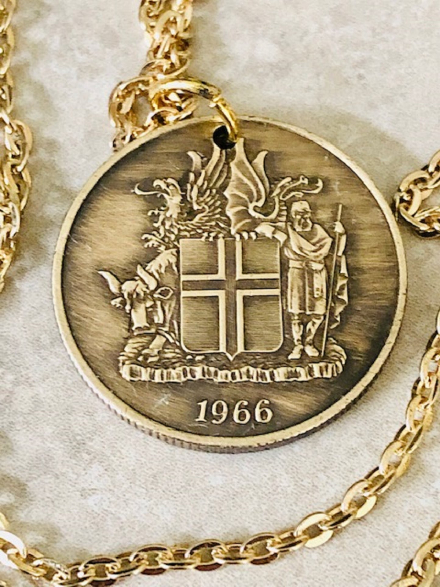 Iceland Coin Necklace 2 Kronur Icelandic Pendant Personal Old Vintage Handmade Jewelry Gift Friend Charm For Him Her World Coin Collector