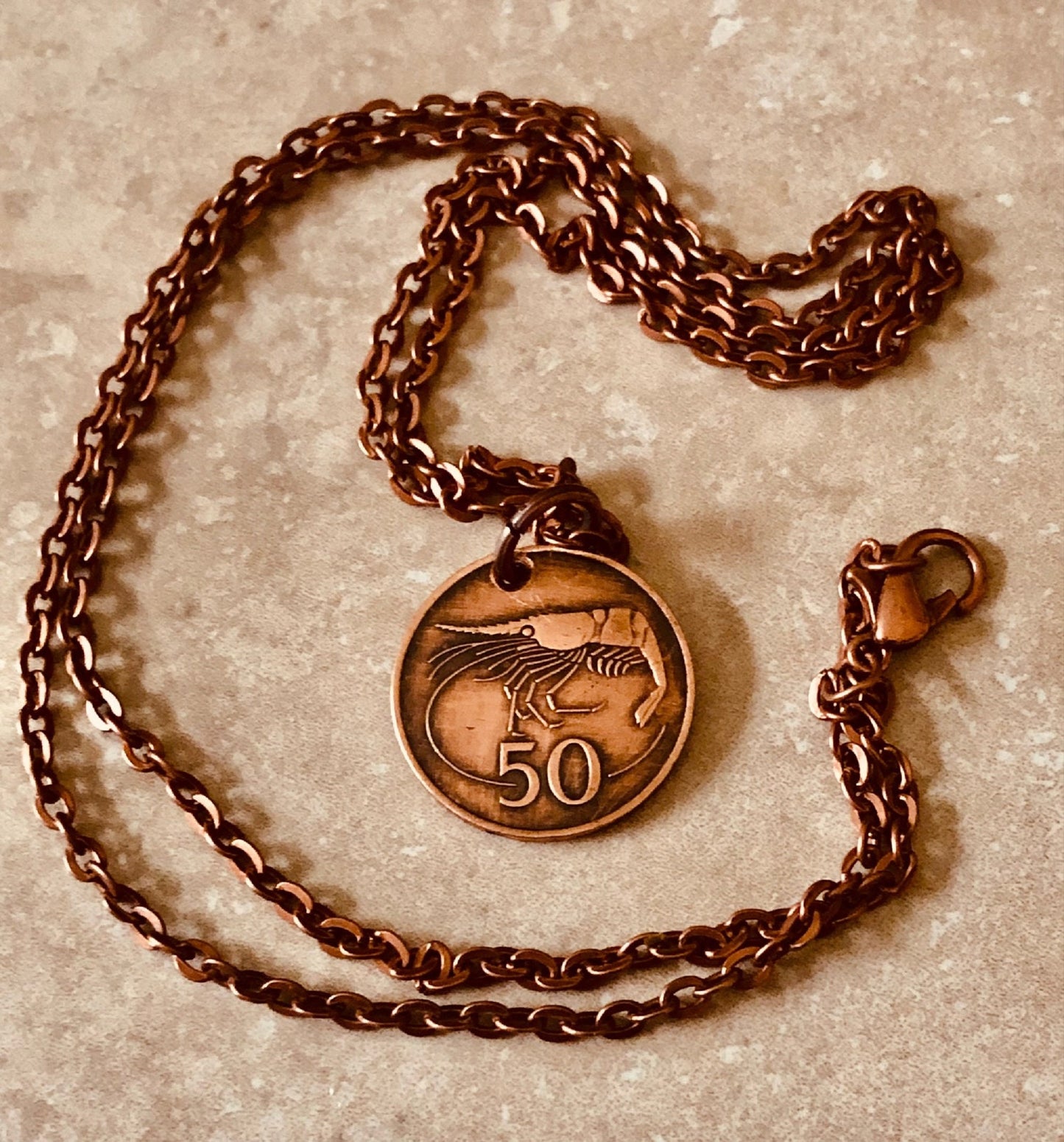 Iceland Coin Necklace 50 Tiuaurar Pendant Cray Fish Personal Old Vintage Handmade Jewelry Gift Friend Charm For Him Her World Coin Collector