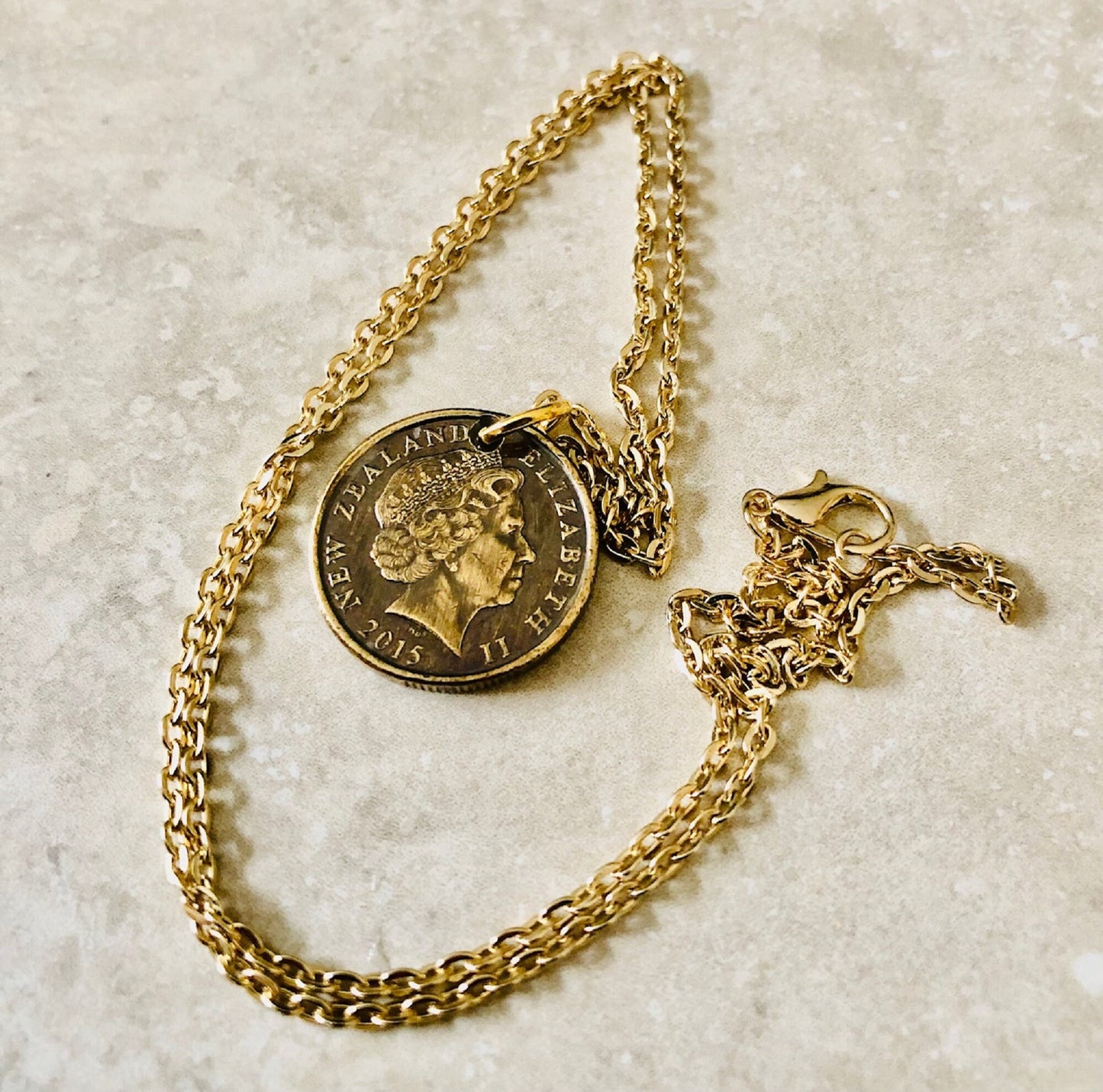 New Zealand One Dollar Kiwi Coin Necklace Pendant Personal Old Vintage Handmade Jewelry Gift Friend Charm For Him Her World Coin Collector