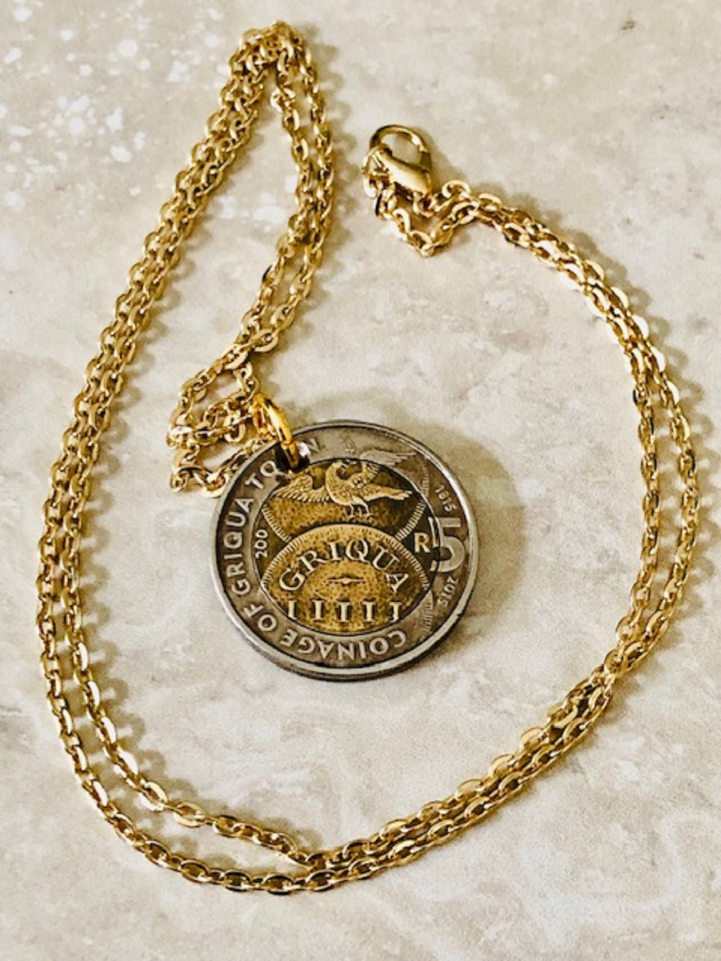 South Africa Necklace 5 Coinage of Griqua Personal Pendant Old Vintage Handmade Jewelry Gift Friend Charm For Him Her World Coin Collector