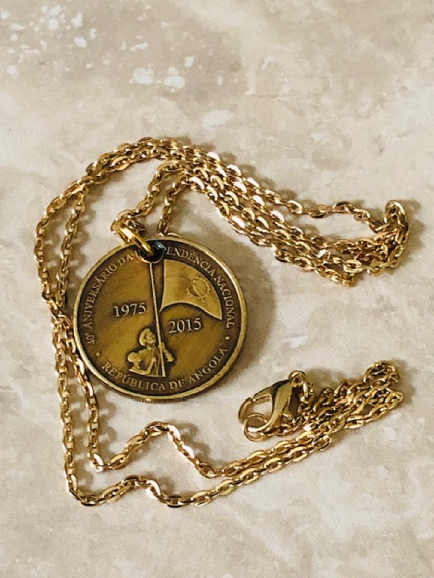 Angola Coin Necklace African 100 Kwanzas Pendant Personal Old Vintage Handmade Jewelry Gift Friend Charm For Him Her World Coin Collector