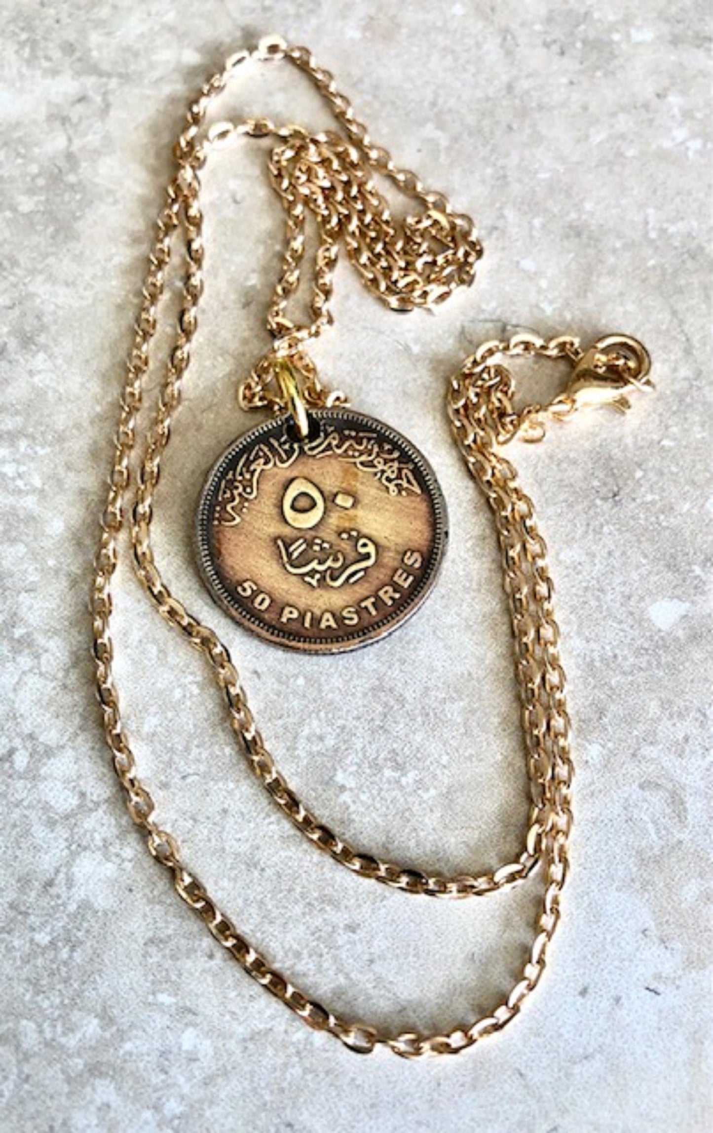 Egypt Coin Necklace Egyptian 50 Piastres Pendant Personal Old Vintage Handmade Jewelry Gift Friend Charm For Him Her World Coin Collector