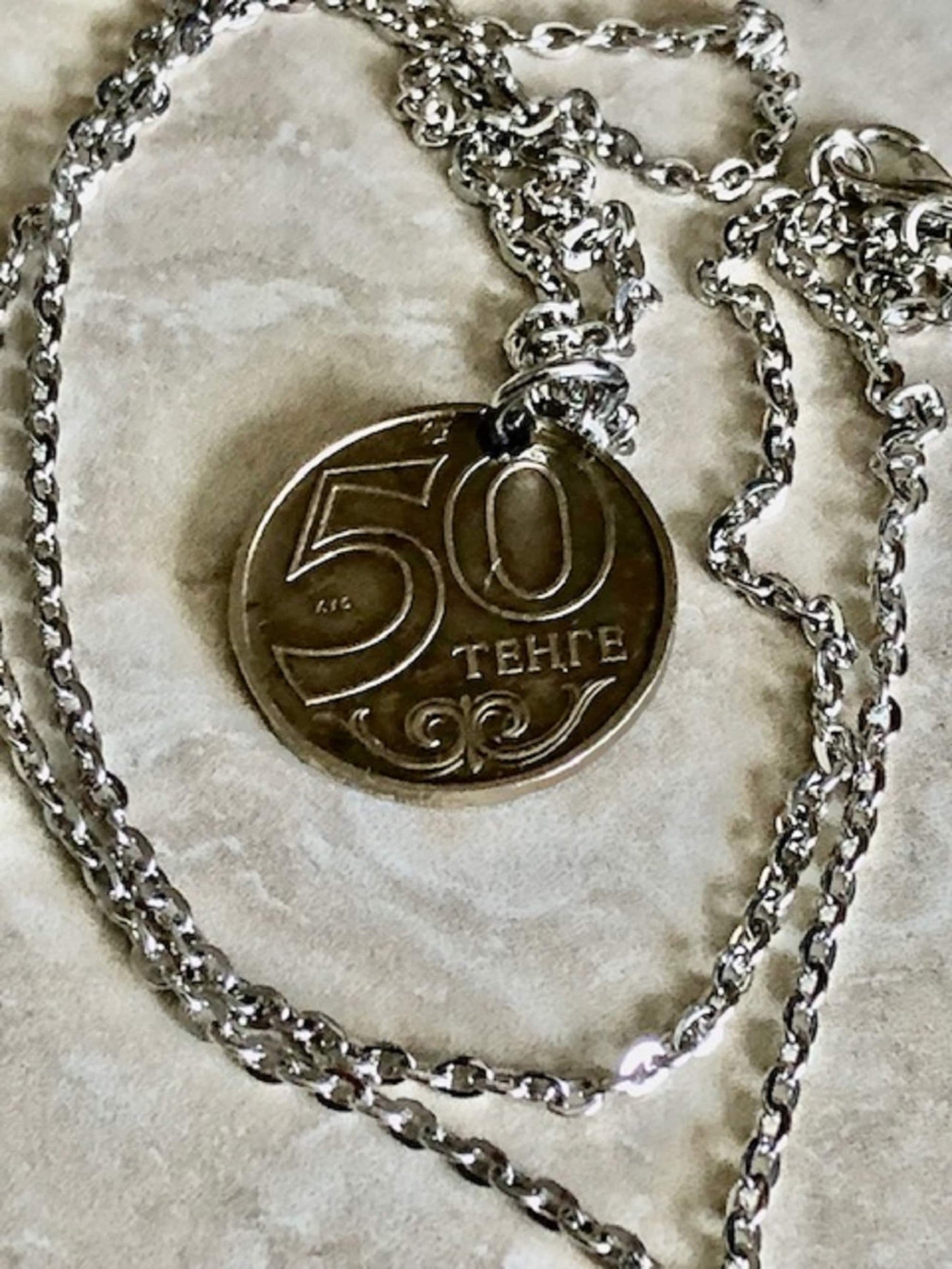 Kazakhstan Coin Necklace 50 Tenge Coin Pendants Vintage Rare Coins Coin Enthusiast Handmade