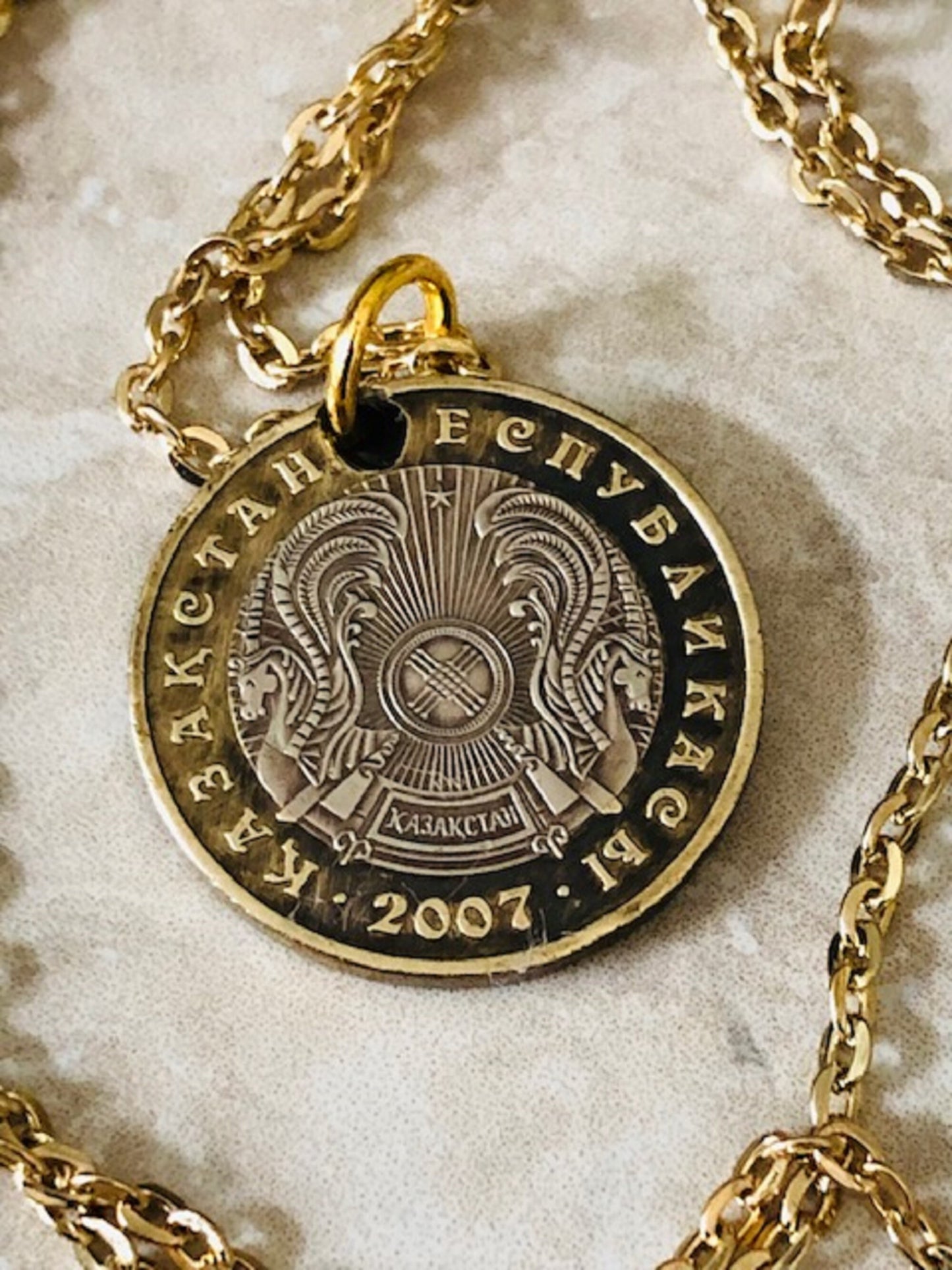 Kazakhstan Coin Necklace 100 Tenge Coin Pendants Vintage Rare Coins Coin Enthusiast Handmade