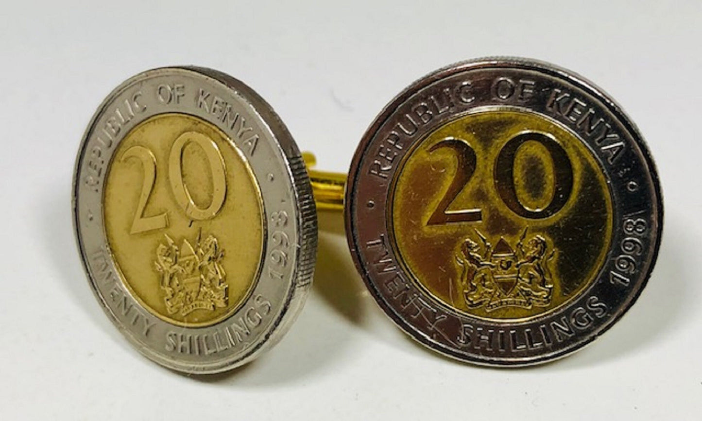 Kenya Coin Cufflinks Kenyan 20 Pesos Personal Cuff links Old Vintage Handmade Jewelry Gift Friend Charm For Him Her World Coin Collector