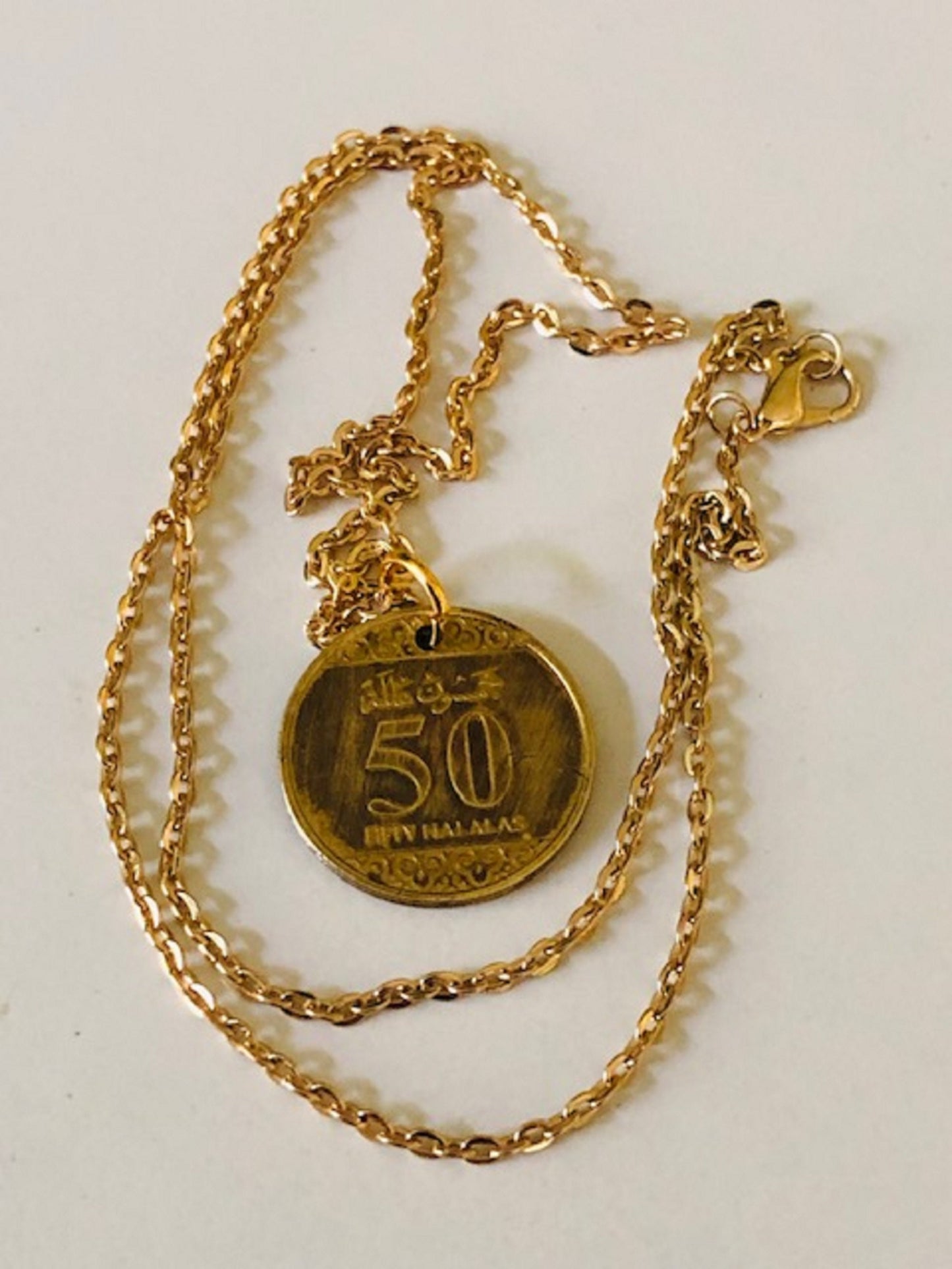 Saudi Arabia Coin Pendant 50 Halala Personal Necklace Old Vintage Handmade Jewelry Gift Friend Charm For Him Her World Coin Collector