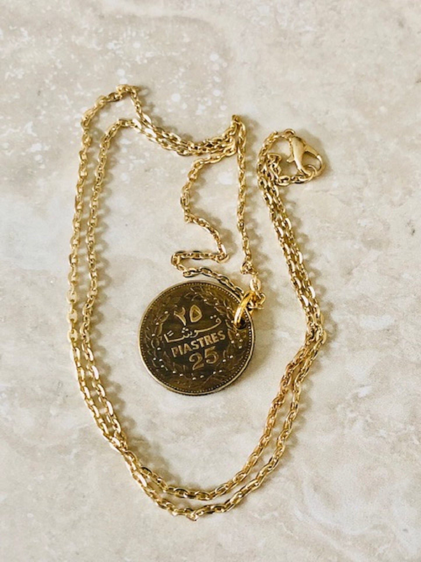 Lebanon Coin Necklace Lebanese Republic 25 Piastres Personal Jewelry Ring Gift For Friend Coin Ring Gift For Him Her World Coin Collector