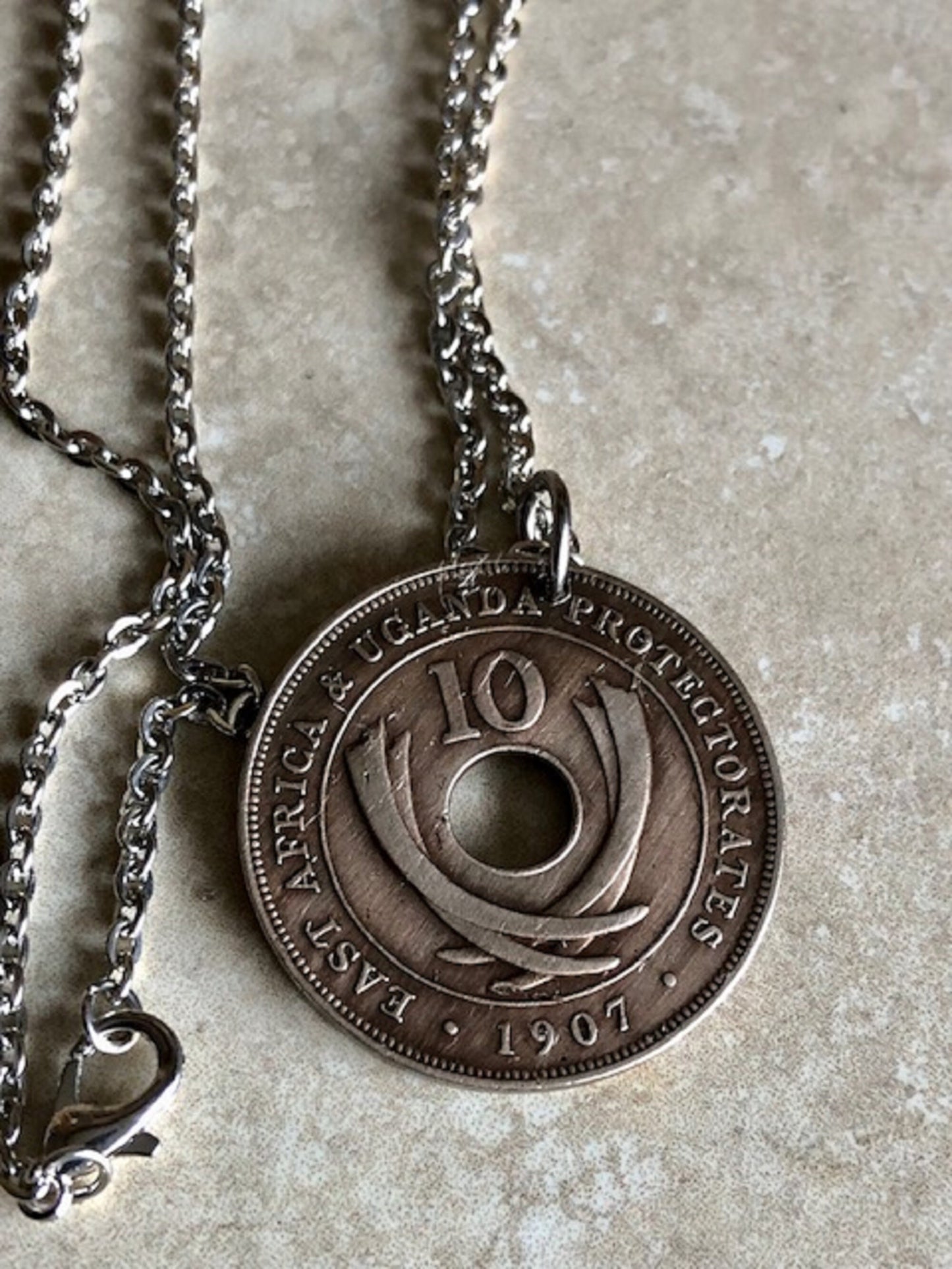 Uganda 1907 Coin Necklace 10 Cents Pendant Coin Vintage Custom Made Rare Coins Coin Enthusiast Handmade Fashion Accessory