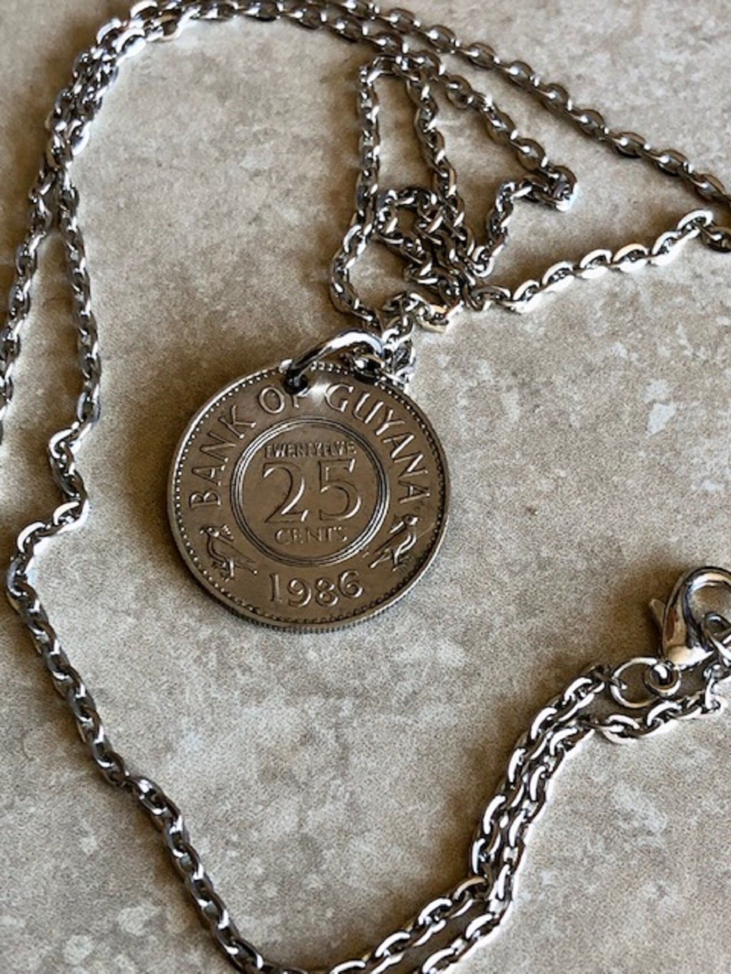 Guyana Coin Necklace 25 Cents Coin Pendant Necklace Jewelry Vintage Custom Made Rare coins - Coin Enthusiast - Fashion Accessory