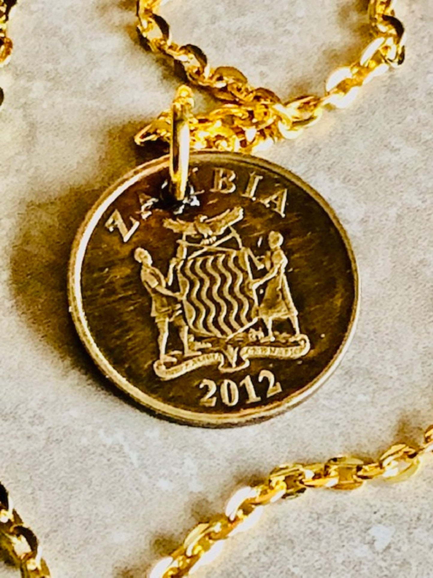 Zambia Coin Necklace Ten Ngwee Zambian Africa Pendant Personal Vintage Handmade Jewelry Gift Friend Charm For Him Her World Coin Collector
