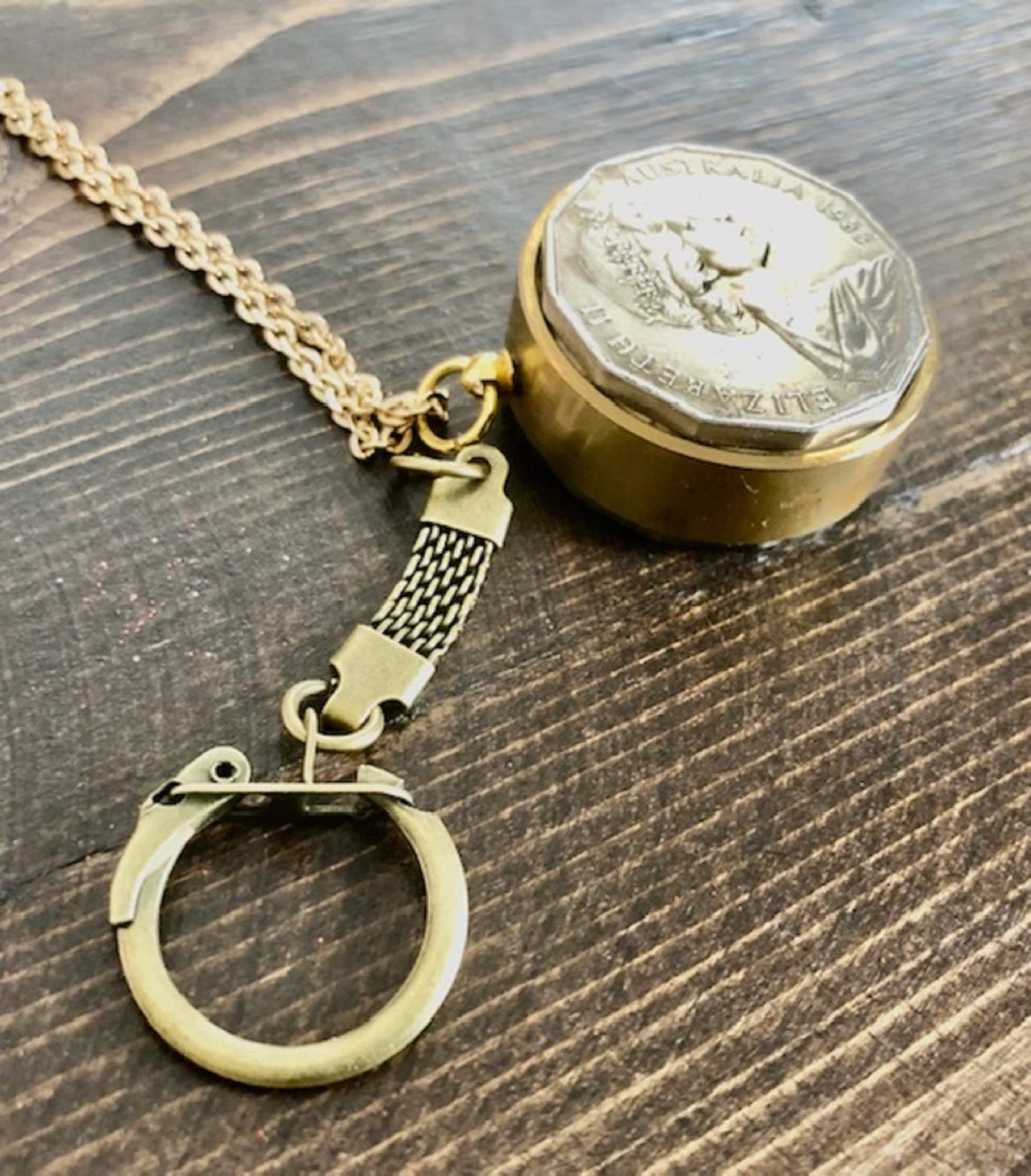 New Zealand Coin Pillbox Fifty Cents- Vintage Antique Stash Snuff Box, Keepsake, Men's Gift, Jewelry, World Coin Collector