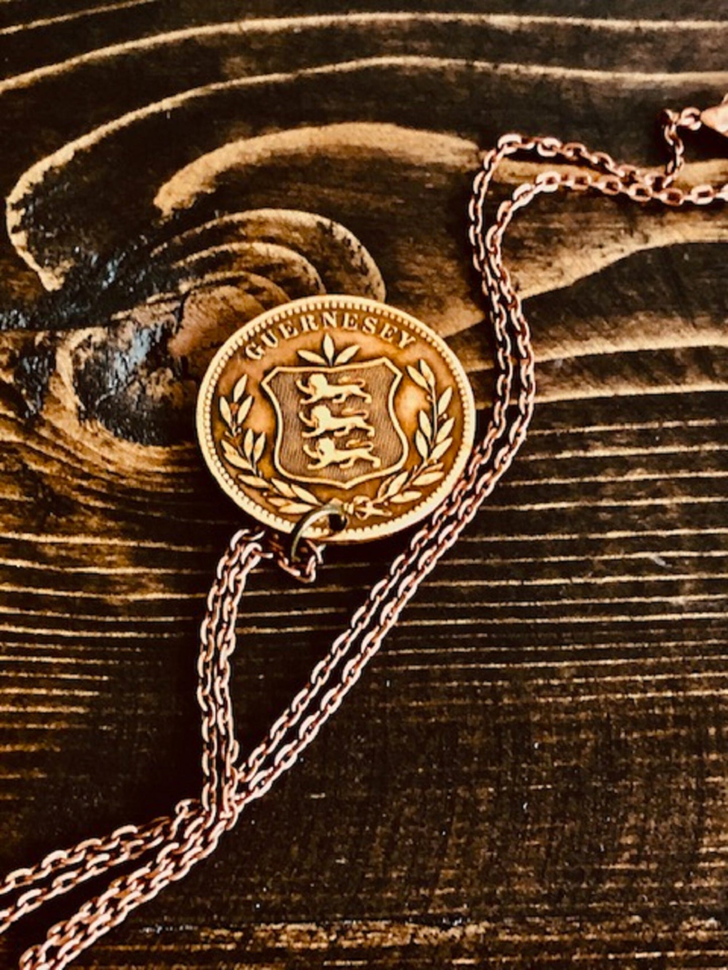 Guernesey Coin Necklace Pendant 8 Doubles Vintage Personal Old Vintage Handmade Jewelry Gift Friend Charm For Him Her World Coin Collector